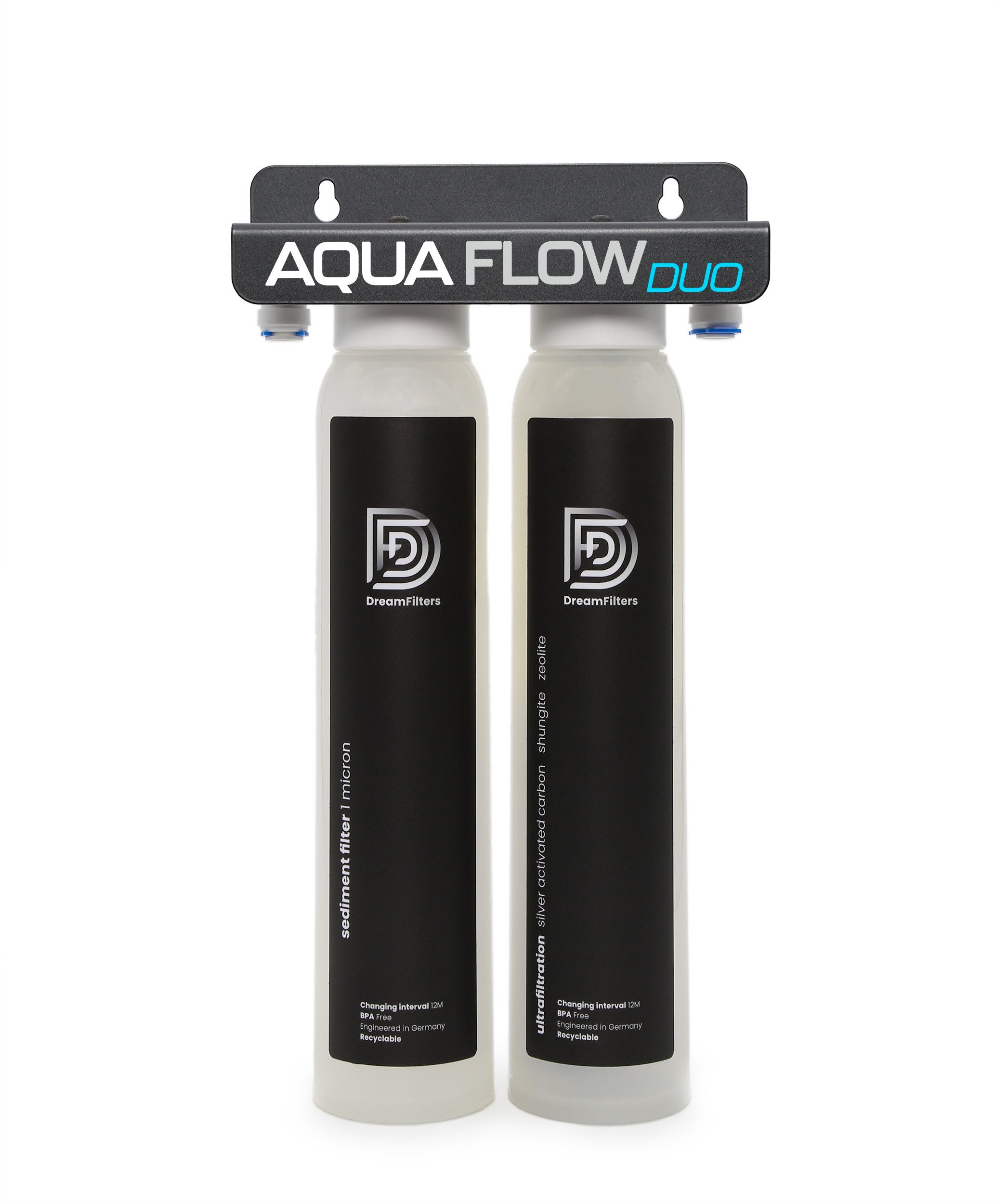 DreamFilters Wasserfilter Kompaktes Filtersystem Aqua Flow Duo, Zubehör für Wohnmobile, Filteranlage mit Ultrafiltration und Aktivkohleblock mit Silberionen