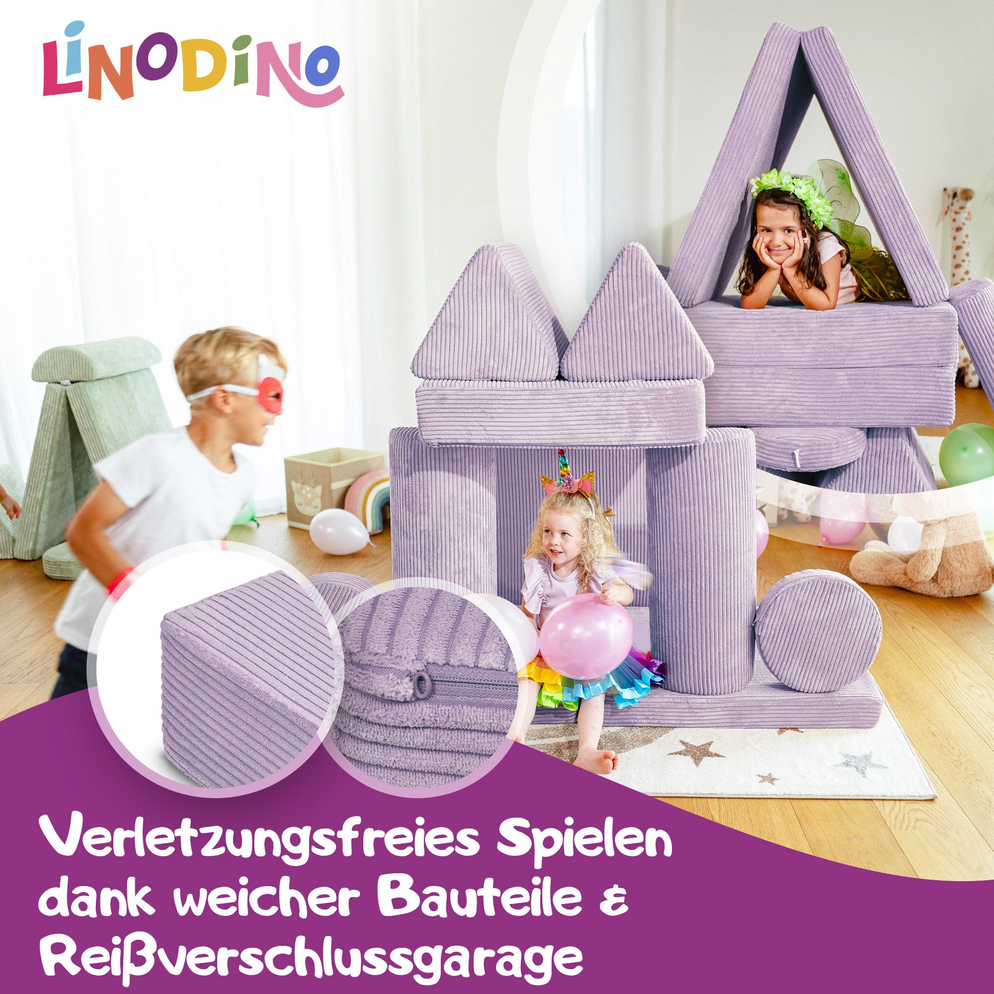 Linodino Kindersofa Spielsofa I Schaumstoff Stapelsteine für Kinder I Kindercouch, 3 Jahre Garantie