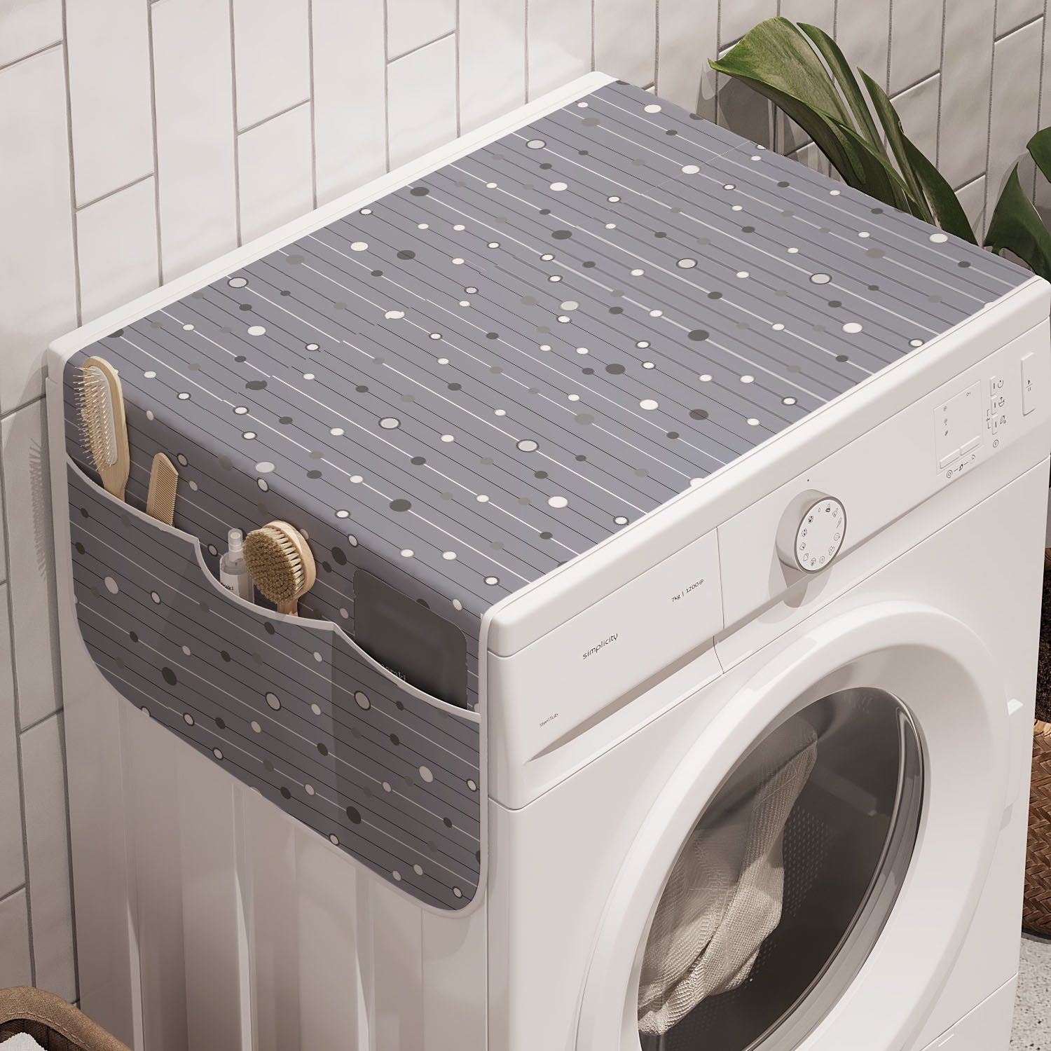 Abakuhaus Badorganizer Anti-Rutsch-Stoffabdeckung für Waschmaschine und Trockner, Geometrisch Punkte und vertikale Streifen