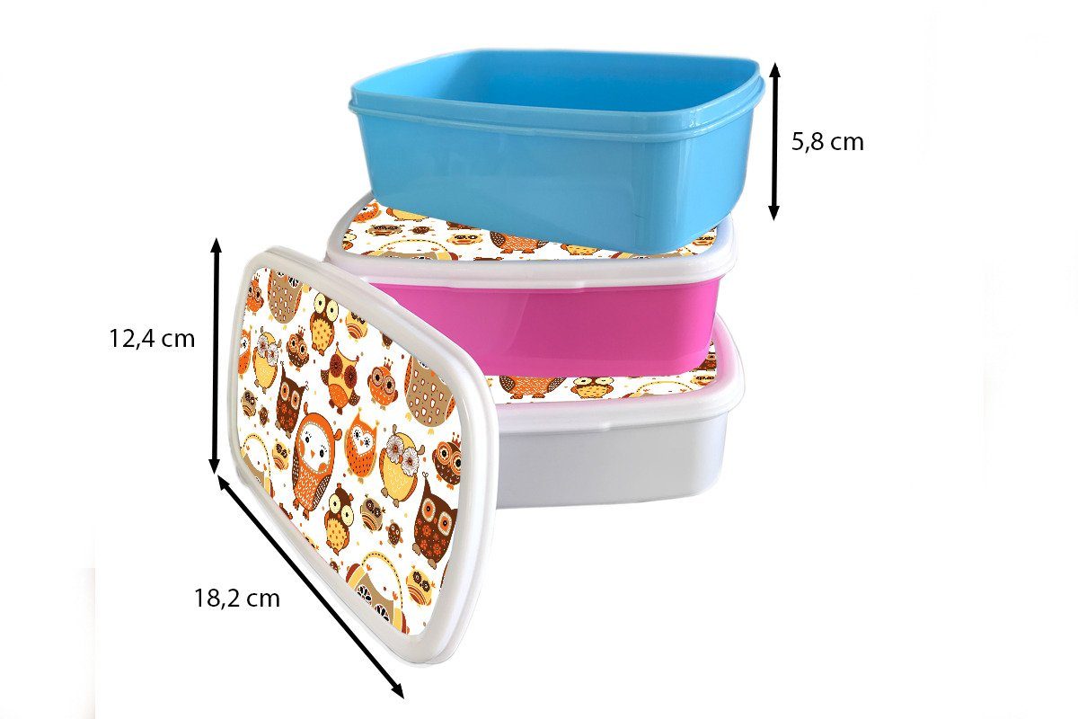 für - weiß - und Erwachsene, Mädchen Muster Kinder Kinder, - - Lunchbox Mädchen (2-tlg), für - Kunststoff, - MuchoWow Brotbox Eule Brotdose, Orange Mädchen Kind Jungs und