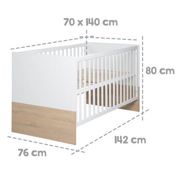 roba® Babyzimmer-Komplettset Gabriella, Babybett & breite Wickelkommode, umbaubar zum Juniorbett