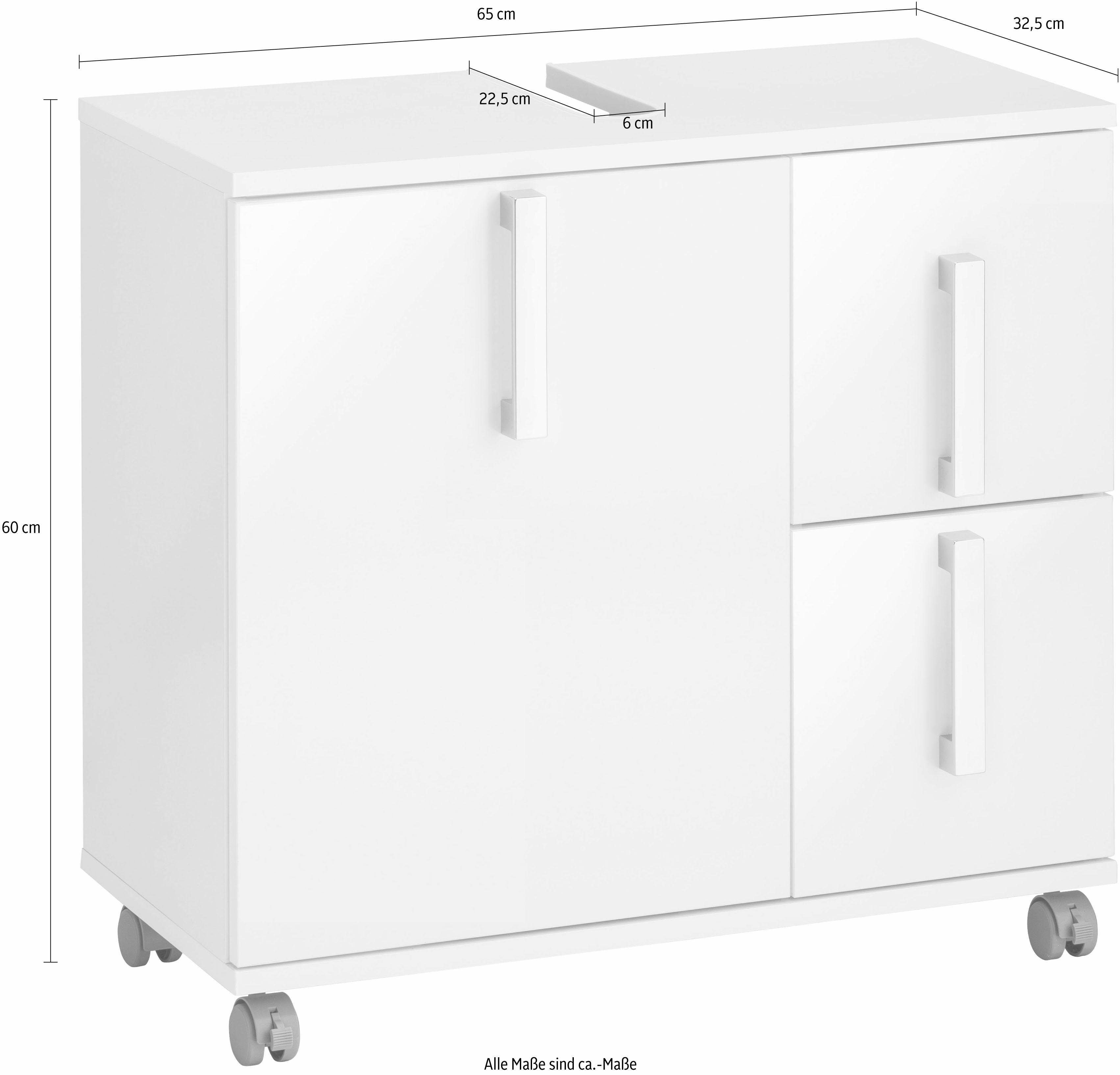 Höhe glanz mit Soft-Close, Metallgriffen, Kampen Schildmeyer 60 mit Schubladen cm, Waschbeckenunterschrank Tür weiß 2