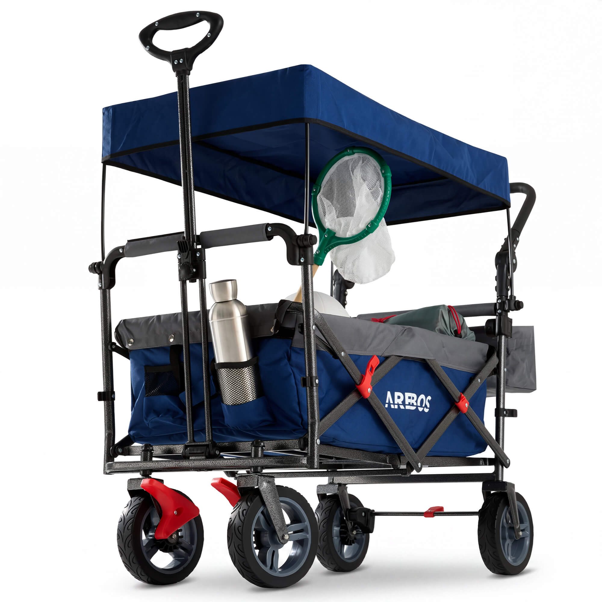 Arebos Bollerwagen mit Dach Premium, Handwagen Transportkarre 100 kg tragekraft, Vorder- und Hinter-Bremse