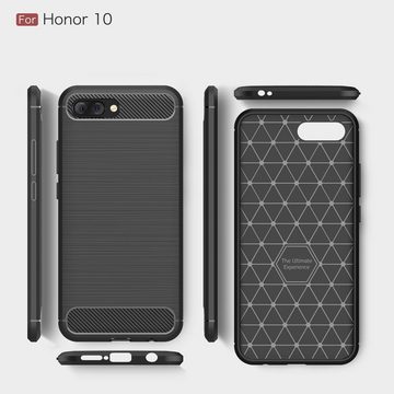 CoverKingz Handyhülle Honor 10 Handyhülle Silikon Case Cover Handytasche Bumper Carbonfarben, Carbon Look Brushed Design