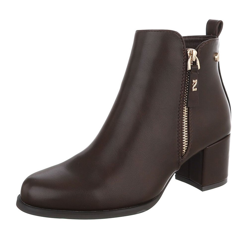 Ital-Design Damen Stiefelette mit Blockabsatz und Reißverschluss Stiefelette (92125492) Blockabsatz Stiefeletten in Braun