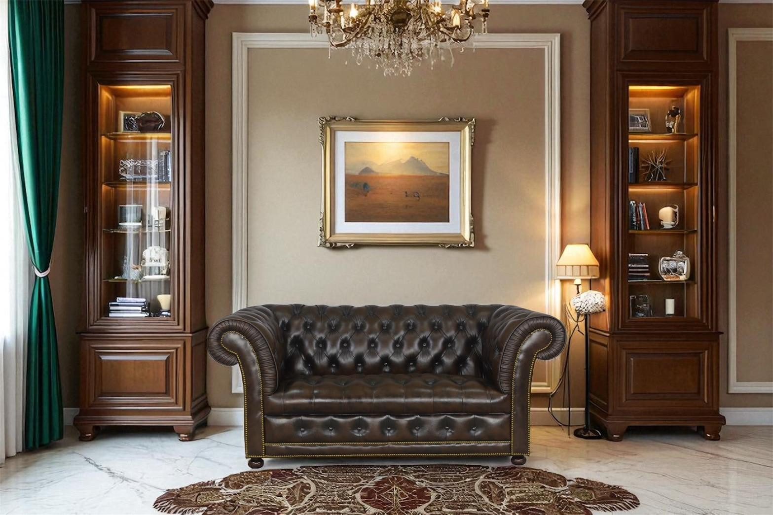 Salottini Chesterfield-Sofa Luxus 2er Sofa Chesterfield 2-Sitzer Couch Winchester VOLLLEDER braun, 1 Teile, Handarbeit