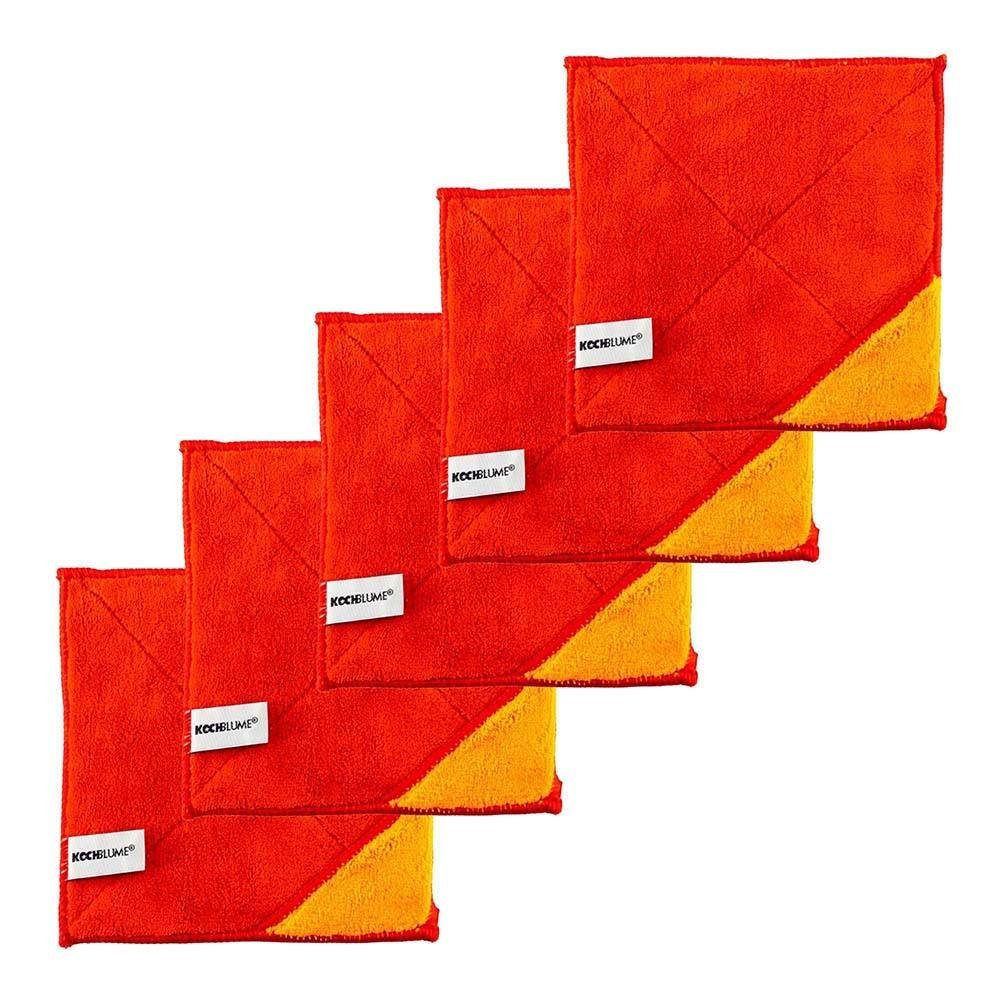 5-tlg), 18 Qualtität cm, Microfasertuch 18 Kochblume Geschirrtuch rot/orange x 800g/m² (Spar-Set,