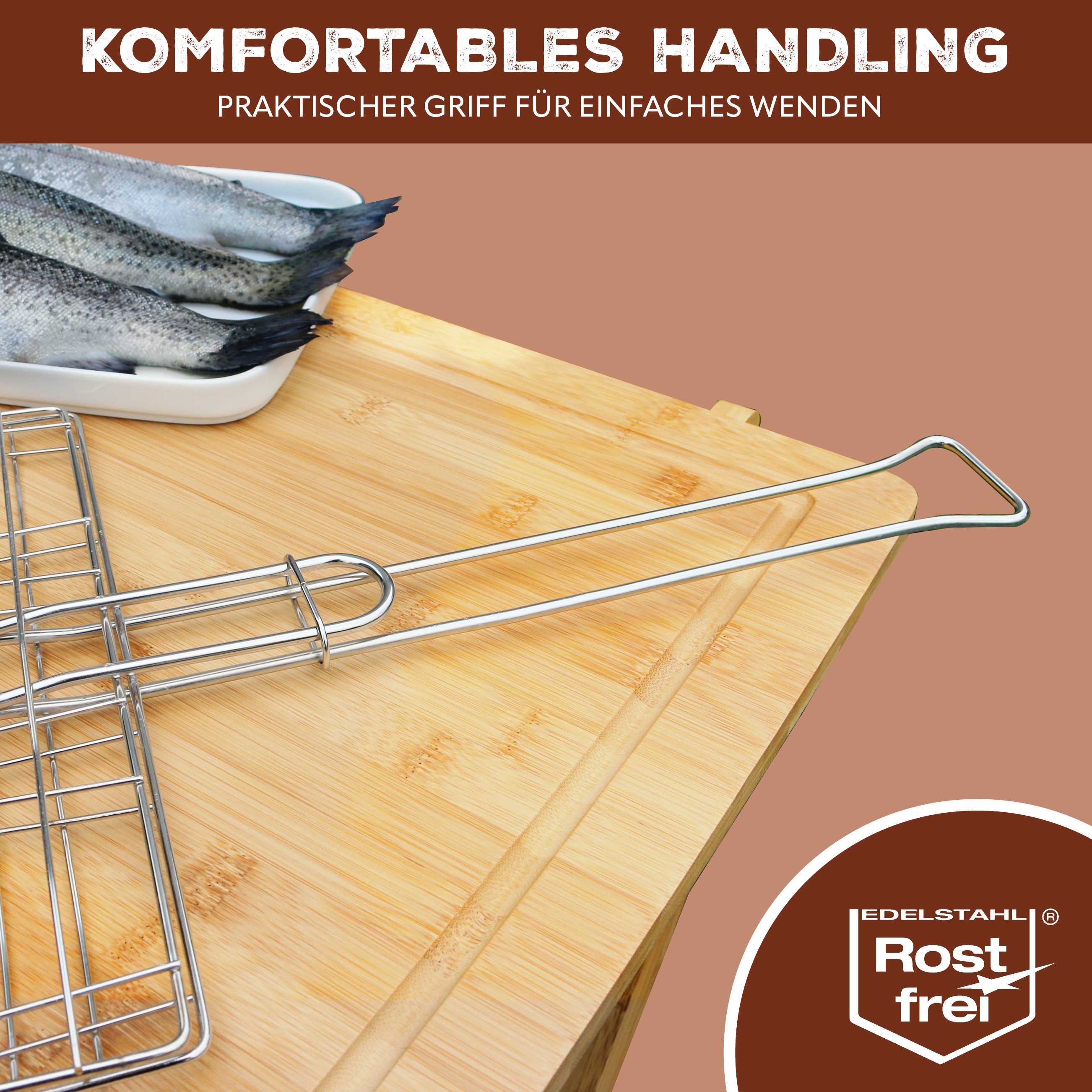 bremermann Grillguthalter Fischgriller 3fach // Edelstahl // ca. 59 x 27,5 cm // Fischbräter – Bild 5 von 5