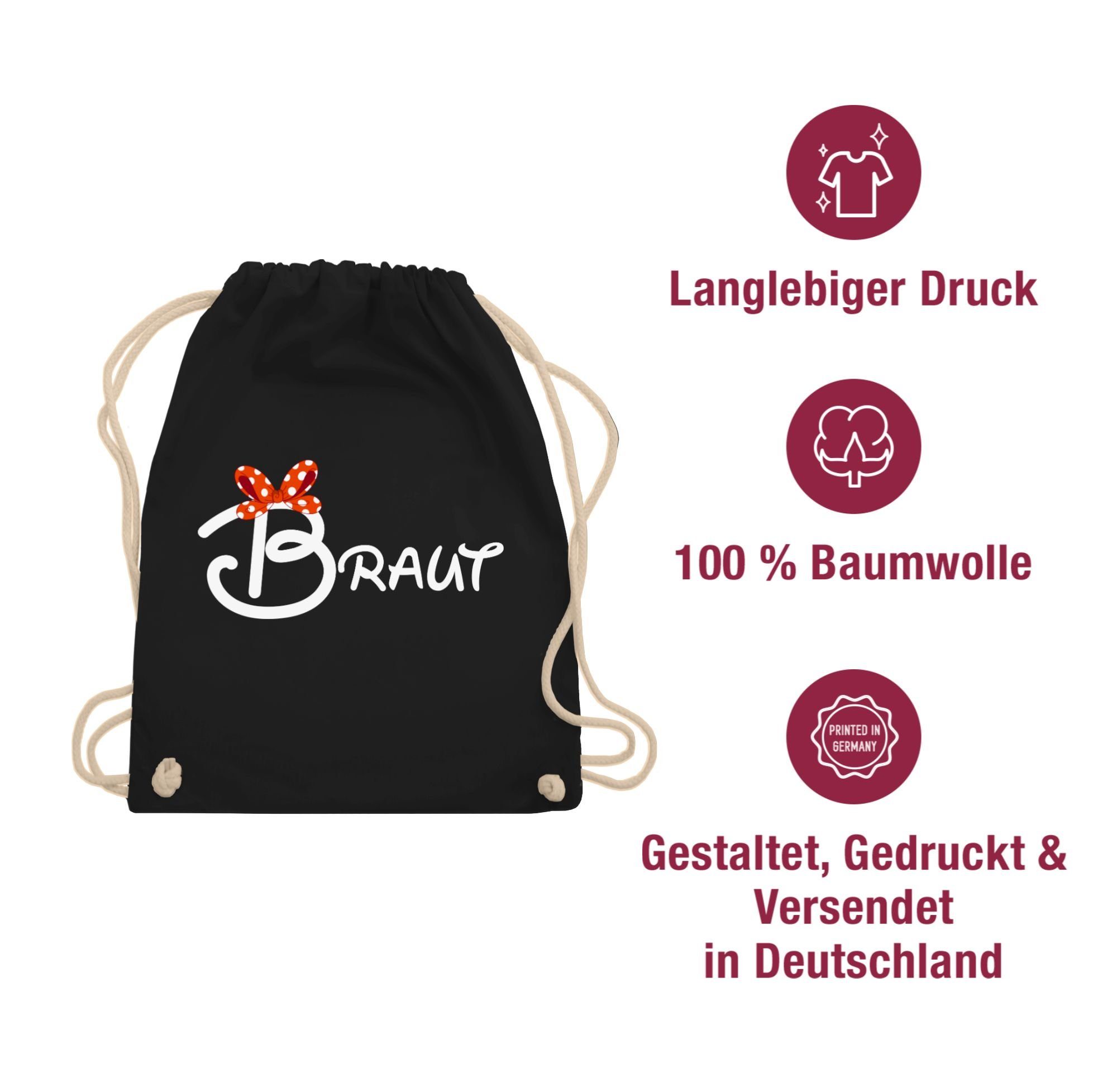 Shirtracer Turnbeutel Braut Schleife weiß, JGA Junggesellenabschied Frauen