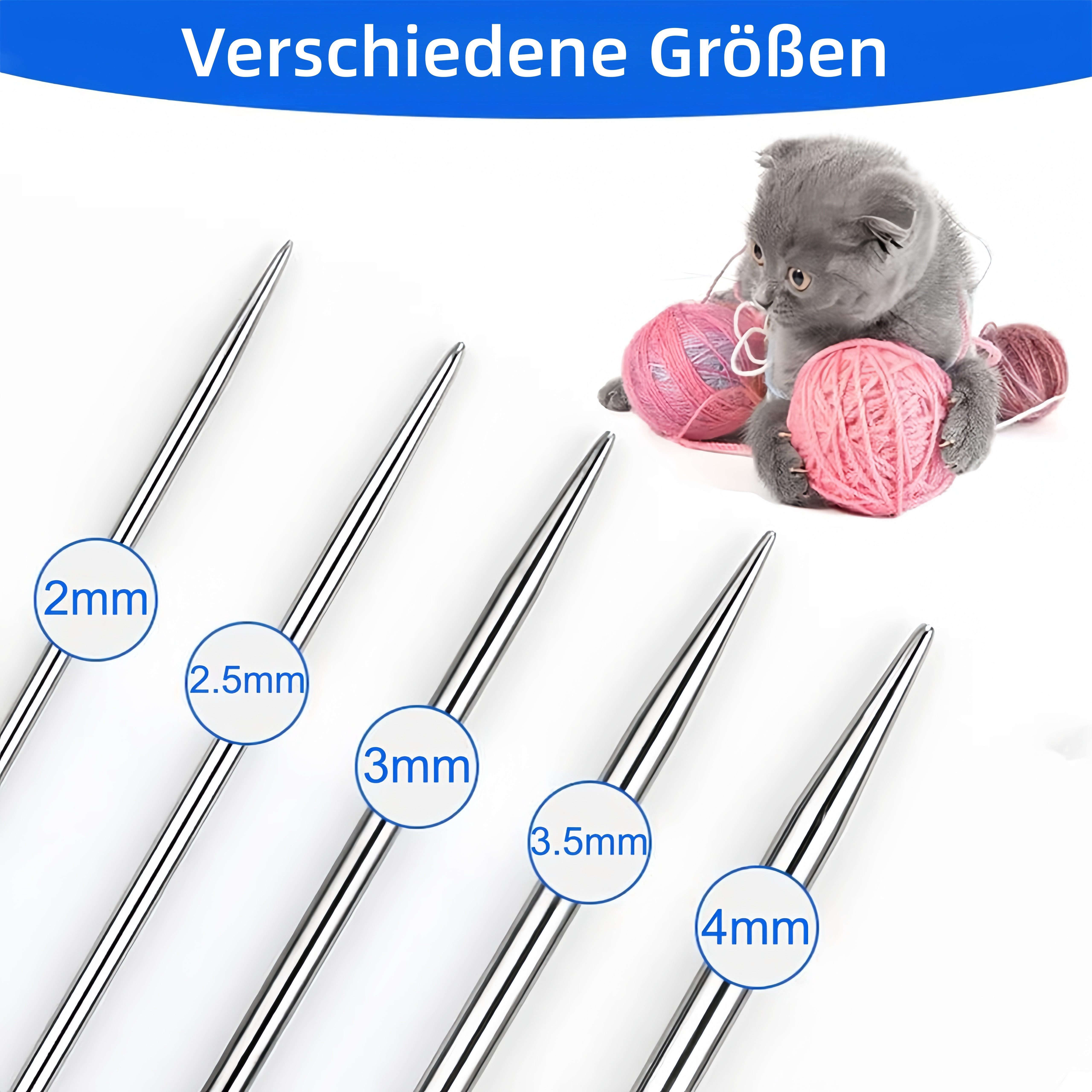FOUORTUNATE-BEE Stricknadeln 15-teiliges Stricknadel-Set für Pullover, Schals und Mützen, Stricknadeln für Ärmel und Socken im praktischen Set – Bild 5 von 5