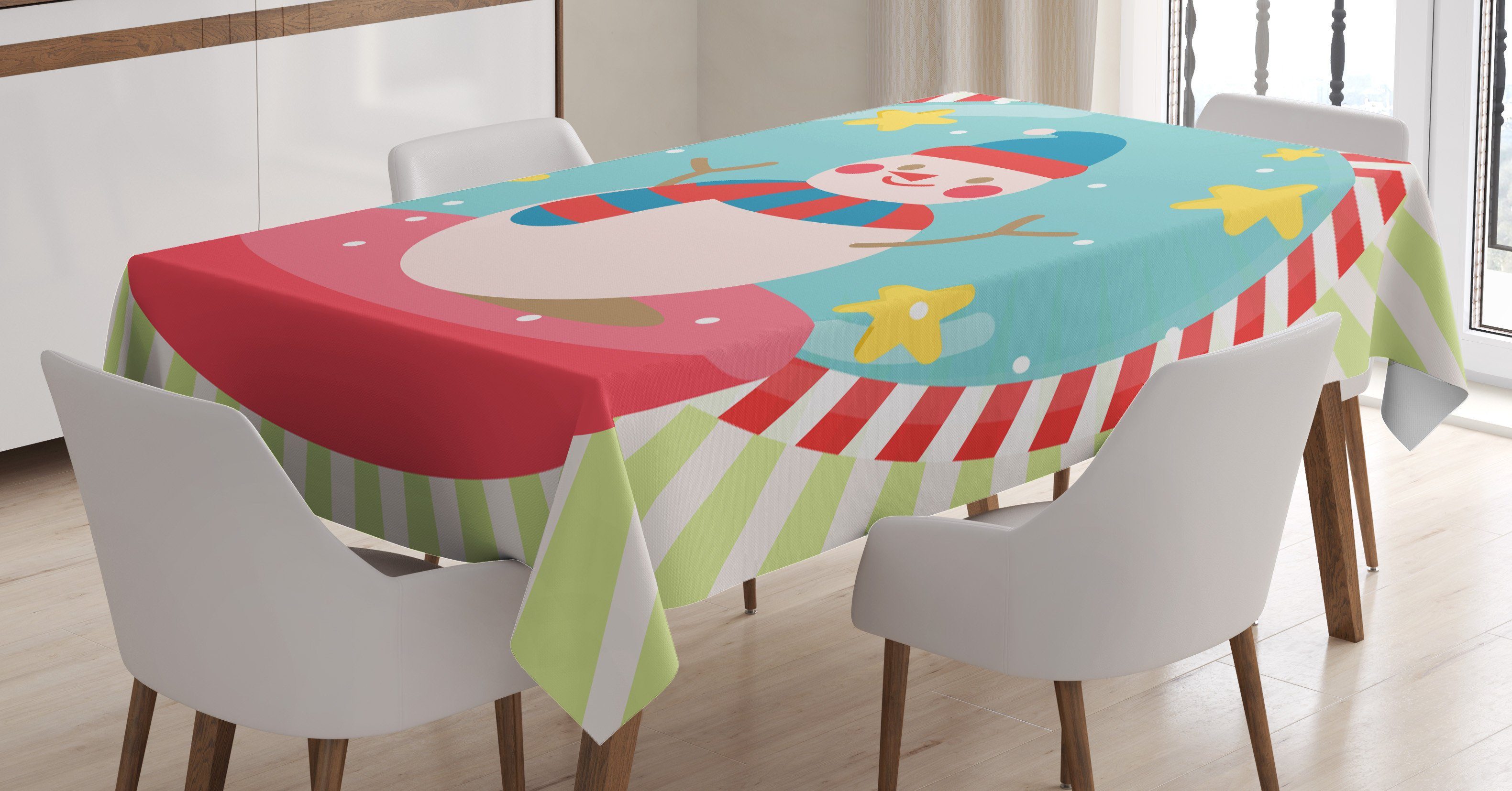 Abakuhaus Tischdecke Farbfest Waschbar Für den Außen Bereich geeignet Klare Farben, Weihnachten Frohes Neues Jahr-Schneemann | Tischdecken