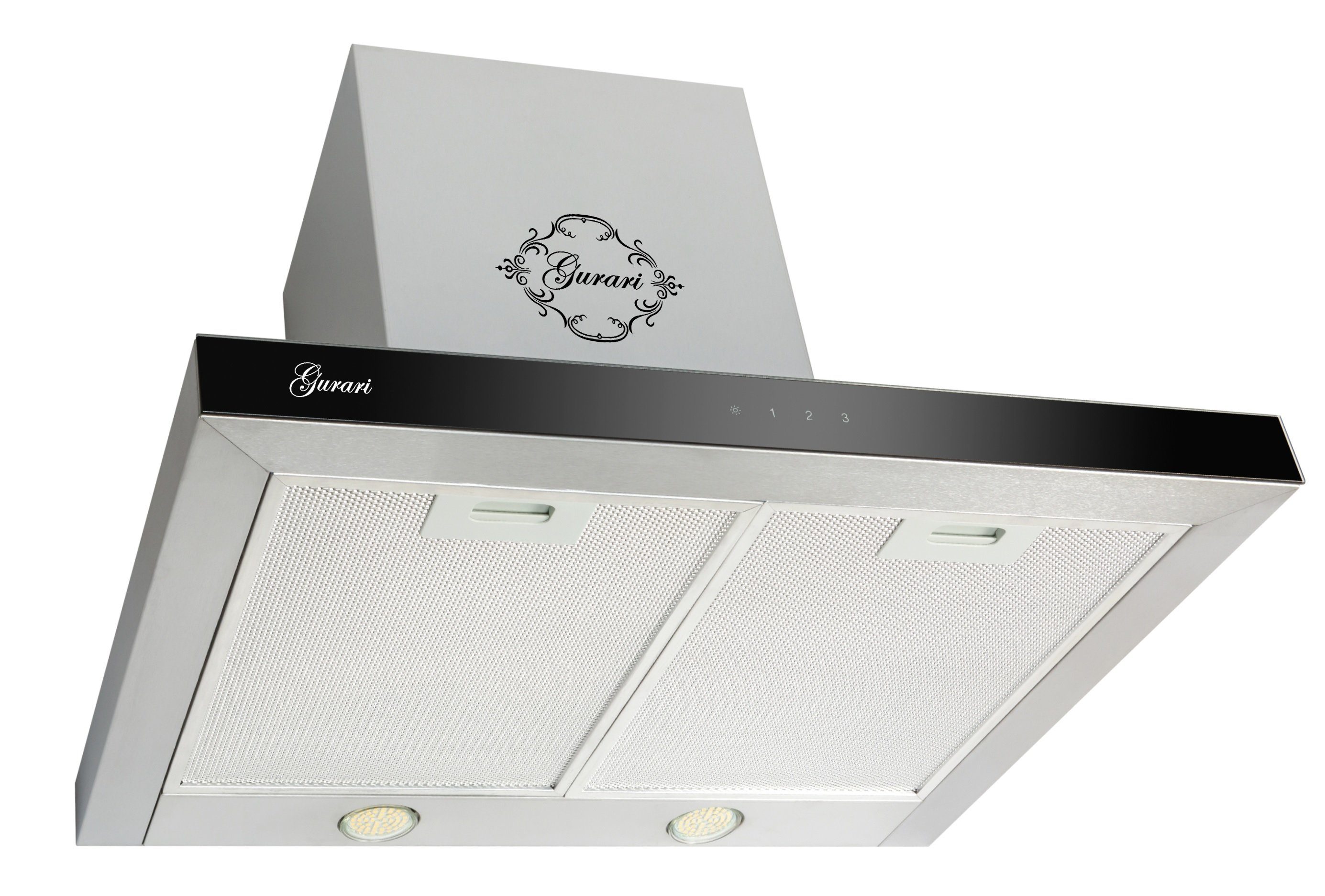 GURARI Wandhaube GCH F 462.6 GCH F 462.6, Dunstabzugshaube 60 cm Edelstahl, Schwarz Glas, 1000m³/h