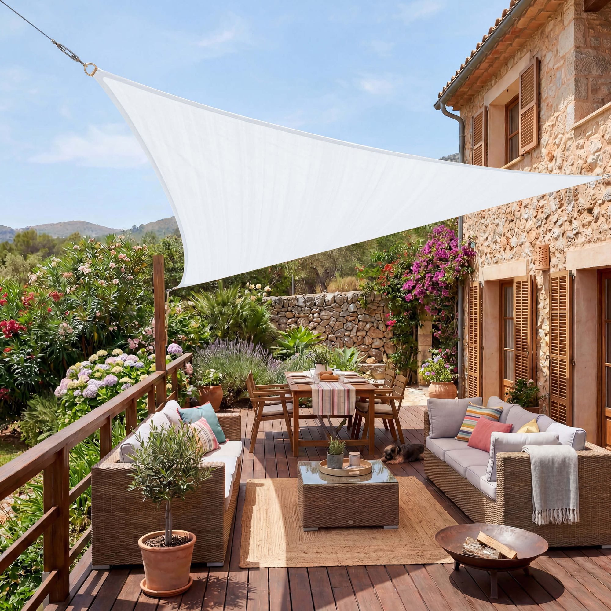 Jardinion Sonnensegel, (Dreieck 3 x 3 x 3m Weiß Sonnenschutz, Luftdurchlässig, 1-tlg), inkl. Befestigungsseil