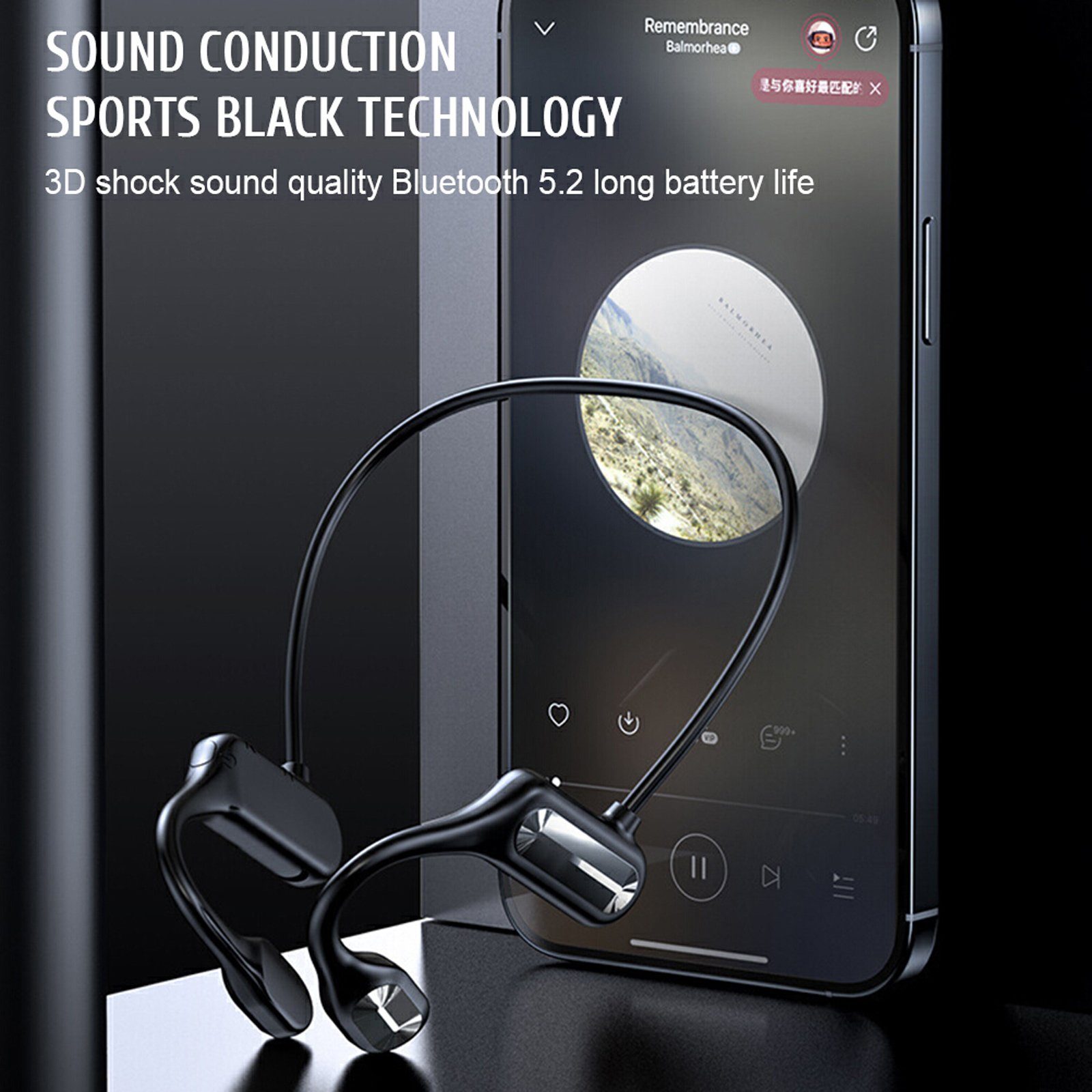 FUROKOY Knochenleitung In-Ear (BL09, Schwarz) Kopfhörer Bluetooth-Kopfhörer Laufen Fitness SportBluetooth Stereo