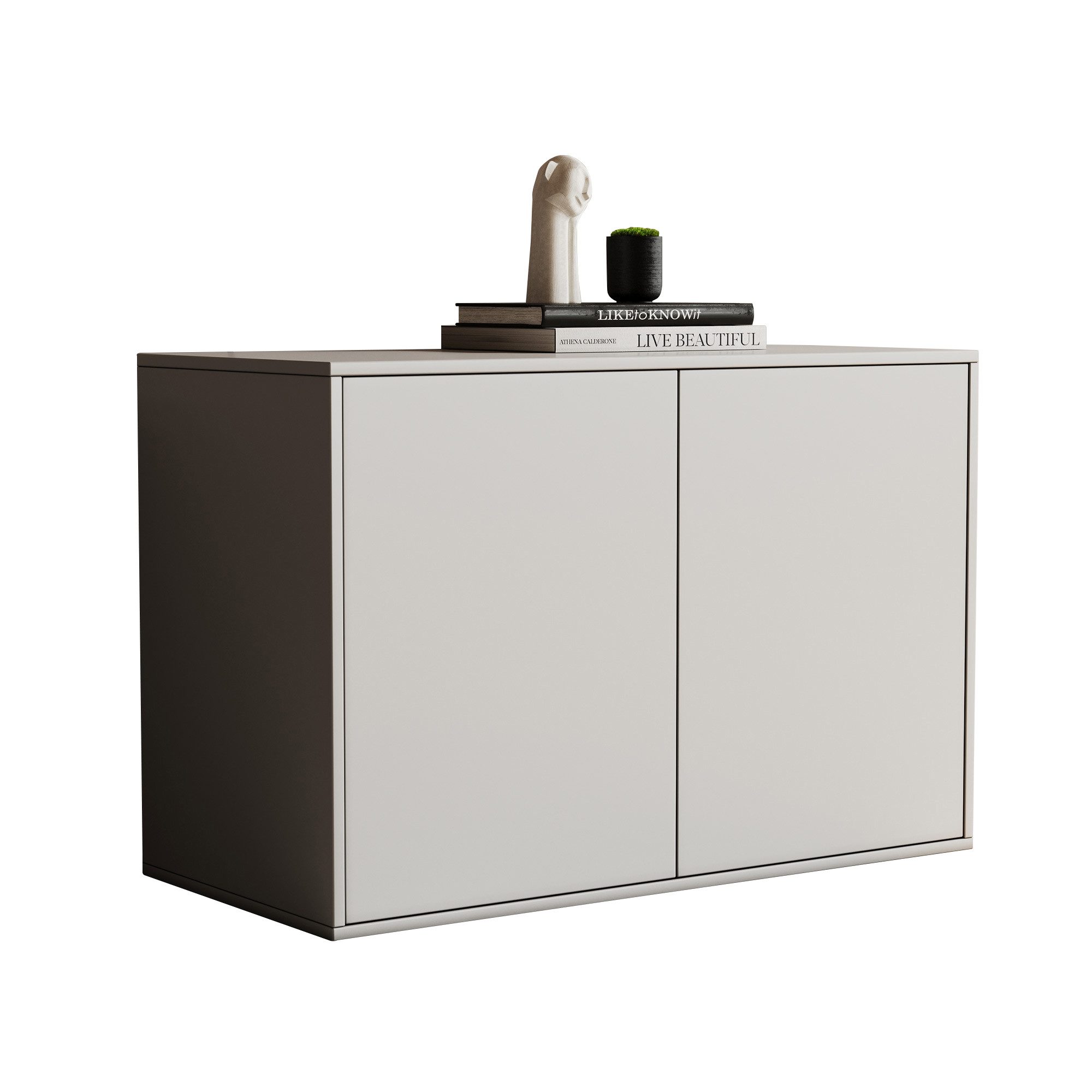 OLEY LUCK LIVE Kommode modulares Design, für Wohnzimmer, Schlafzimmer und Esszimmer, mit 2 Türen, Aufbewahrungsschrank 80 cm breit, Weiß(B)