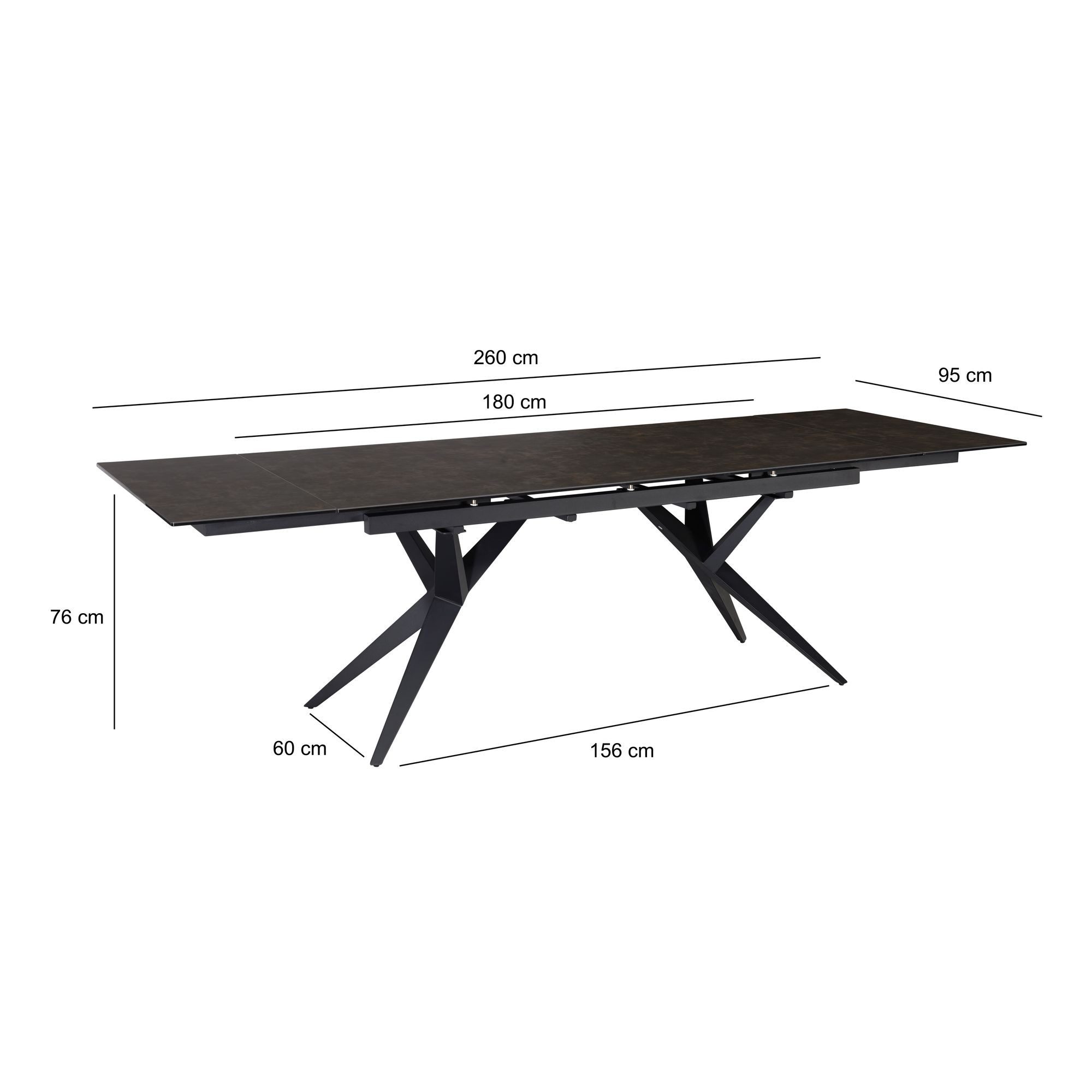 FINEBUY Esstisch FB64097 Ausziehbarer 180–260 cm Keramik Glas Metallgestell Design (180 - 260 cm Glas Keramik Schwarz, Ausziehbar), Esszimmertisch Metallbeine, Keramiktisch Esszimmer