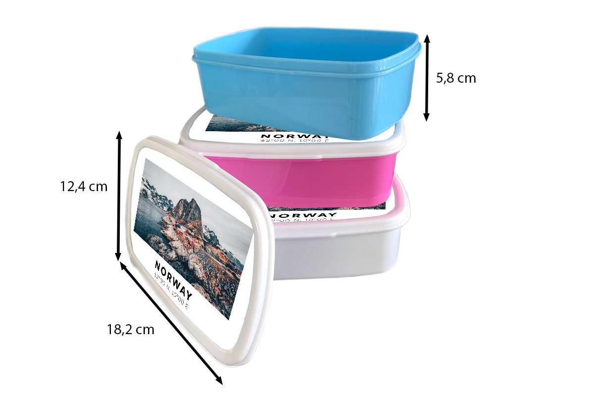 Lunchbox - Gletscher Kinder, Erwachsene, Brotdose rosa Norwegen Brotbox See, Snackbox, für Kunststoff, Kunststoff - MuchoWow (2-tlg), Mädchen,