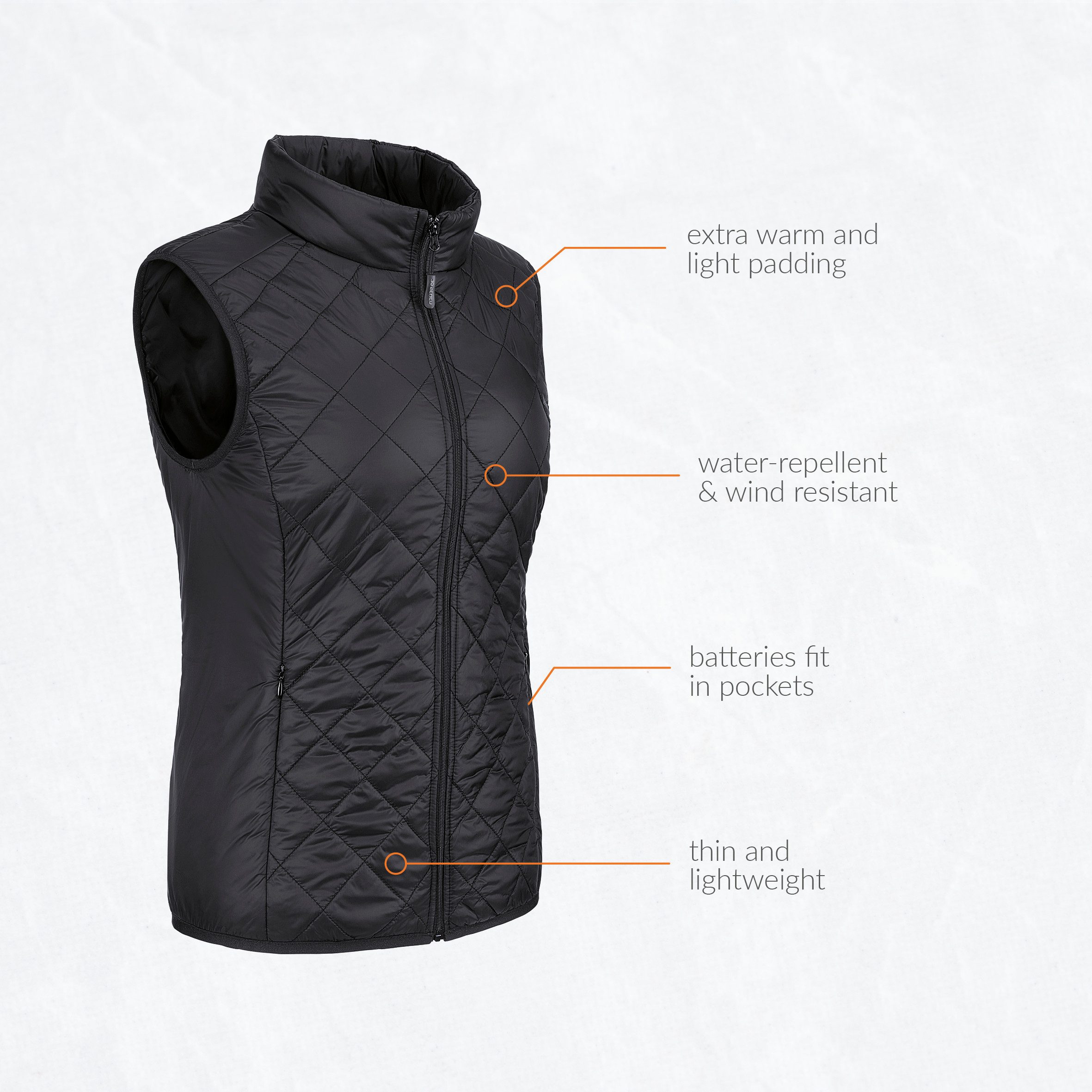 30seven Steppweste beheizte Weste Slim Fit Damen - Schwarz 7,4V Set inkl. Powerbank & Ladegerät