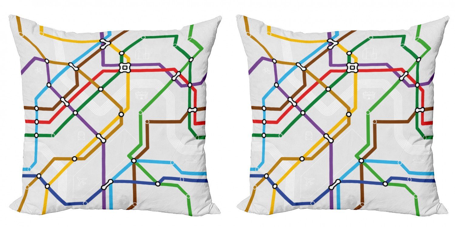 Kissenbezüge Modern Accent Doppelseitiger Digitaldruck, Abakuhaus (2 Stück), Karte Vibrant Striped Metro Strecke | Kissenbezüge