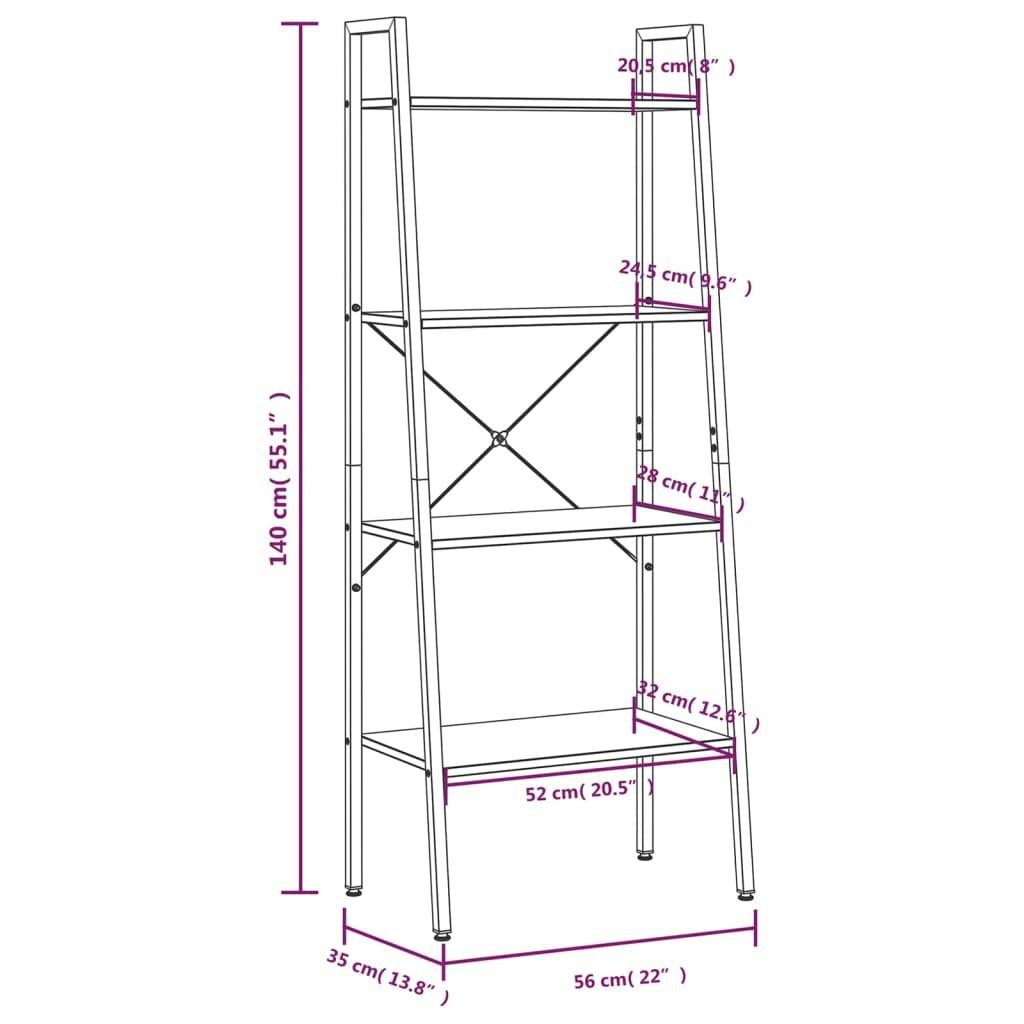 Schwarz cm Standregal 4 furnicato 56x35x140 Hellbraun Böden Bücherregal und