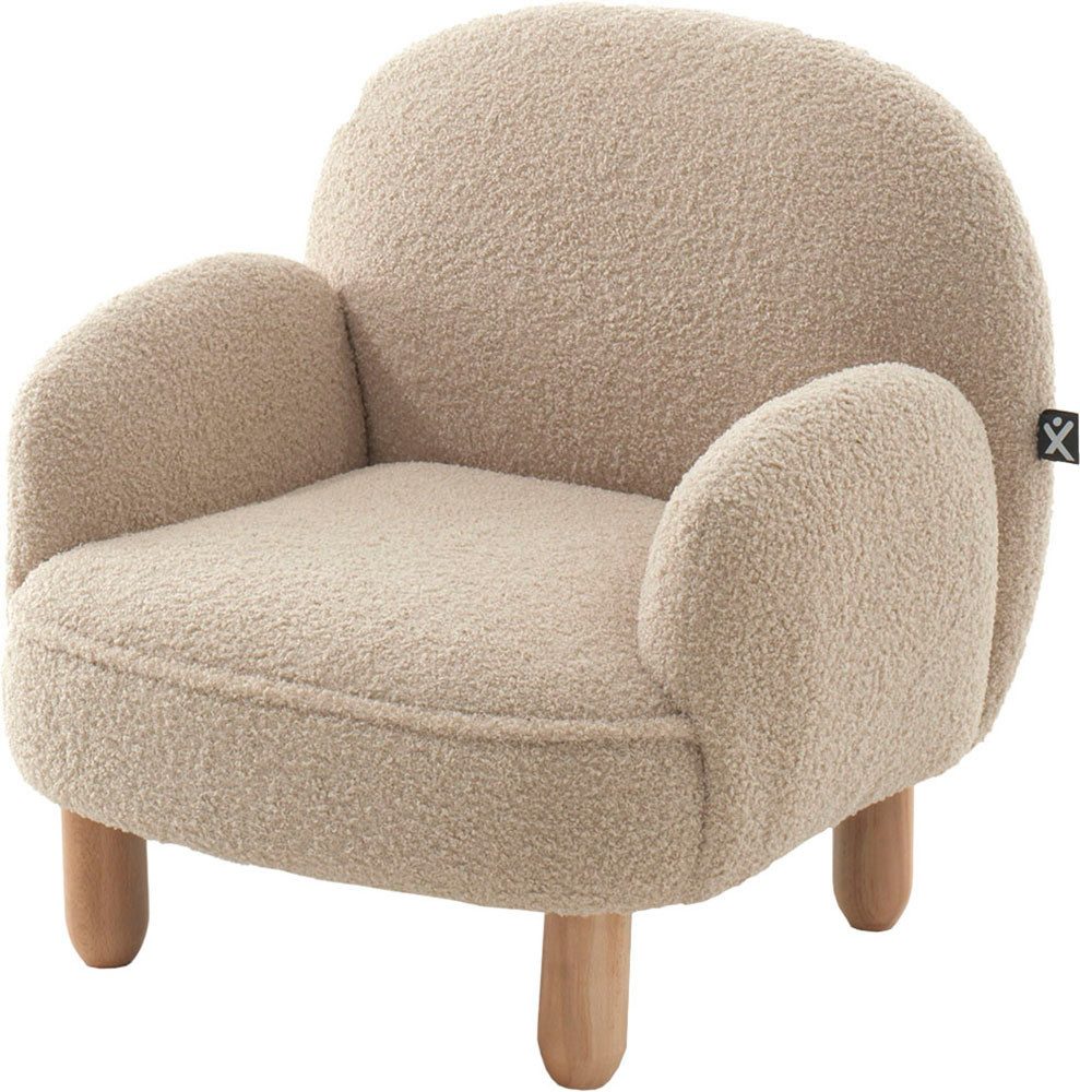 Vipack Sessel für Kinder in verspielter Optik, ein Highlight für das Kinderzimmer (B: 56 x H: 52 x T: 53 cm, Füße aus Massivholz), Bezug flauschiger Bouclé Stoff, zwei Farben zur Wahl