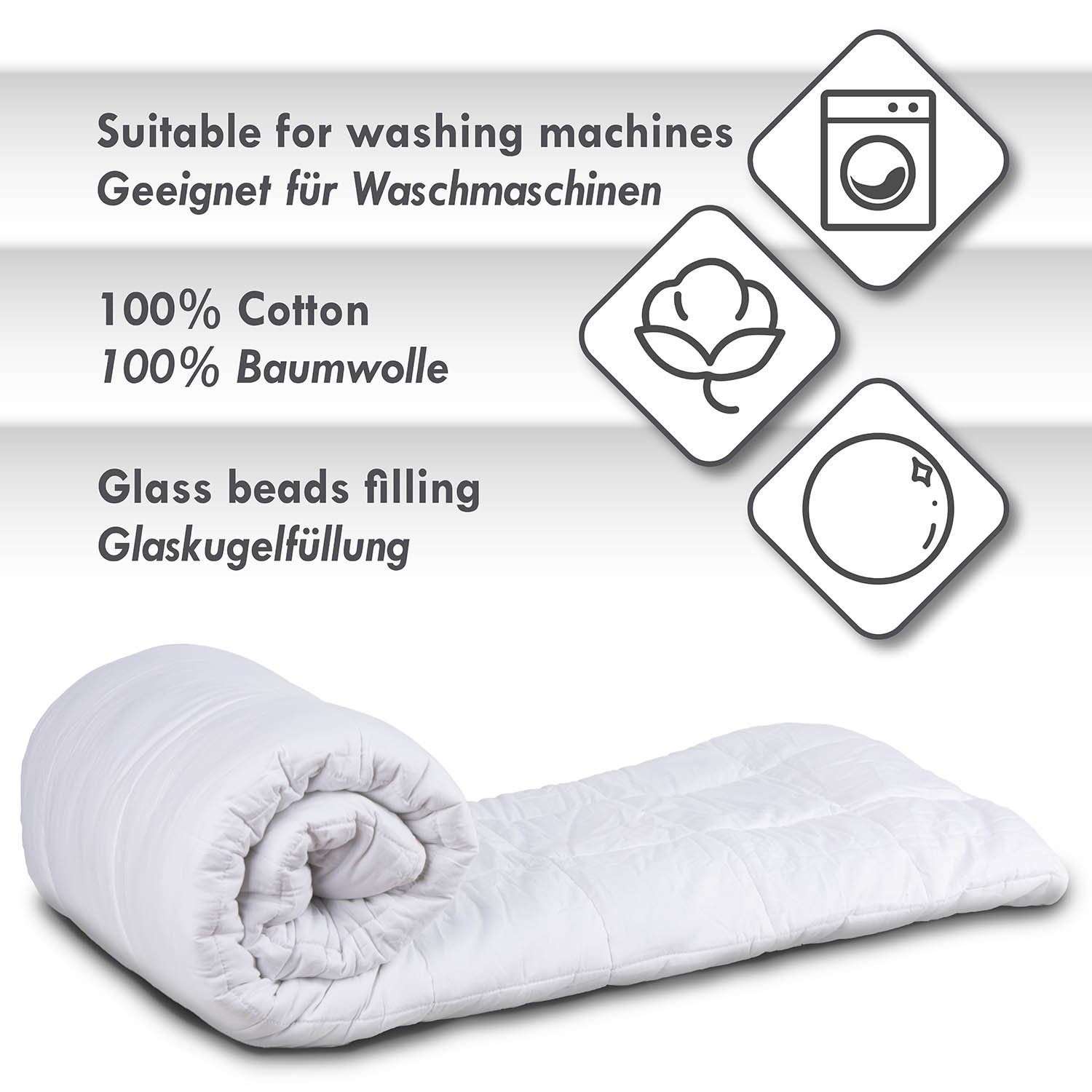Gewichtsdecke, Schwerkraftdecke Therapiedecke, Anti-Stress Bett-Decke Feluna, 8 kg, Weiß Glasmikroperlen Füllung
