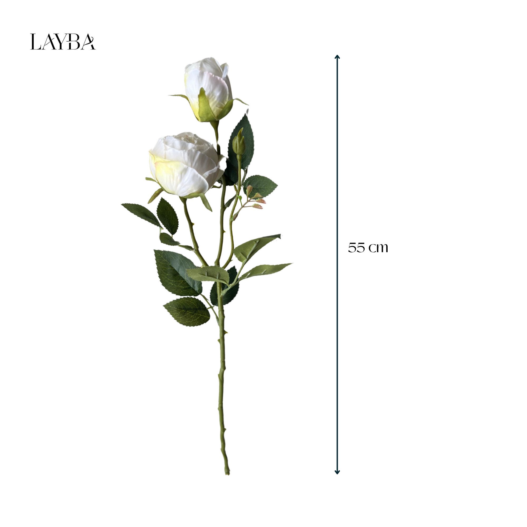 Kunstblumenstrauß Künstliche Rosen 3er Set 55cm. Premium Seidenblumen, 2 Rosen 1 Knospe Rose, Layba, Täuschend echte Seidenblüten, pflegeleicht, vielseitig einsetzbar