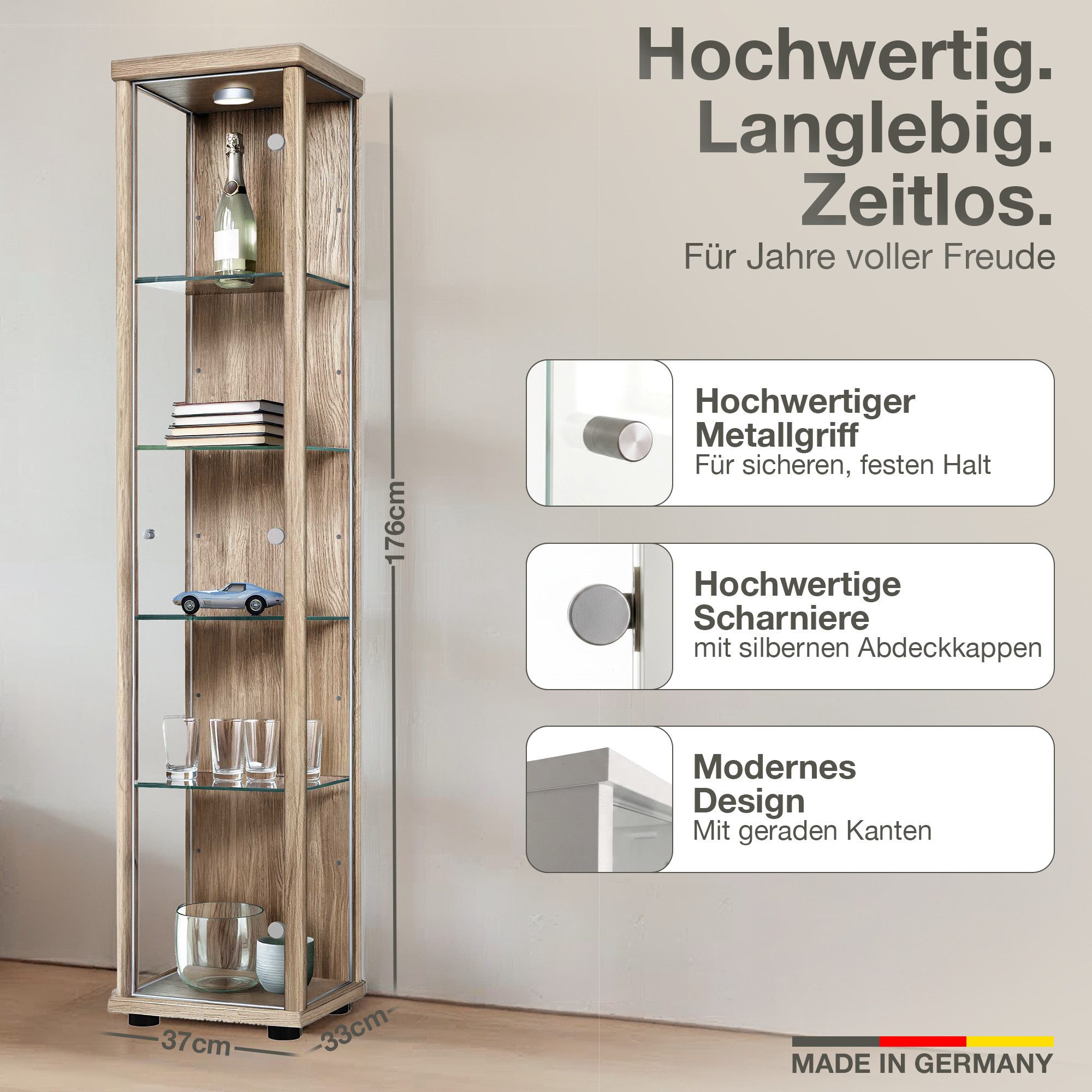 K-Möbel Glasvitrine C1014 (Glasvitrine (176x37x33 cm) mit 1 Glastür) Glasvitrine stehend – Bild 2 von 5