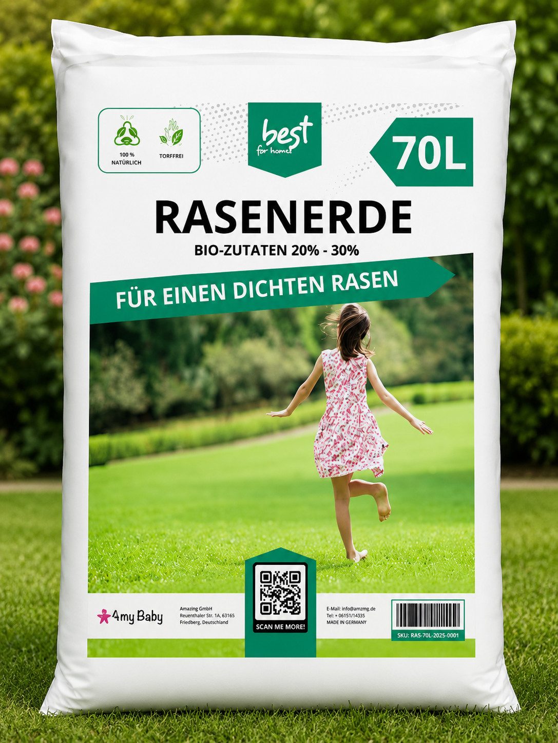 Best for Home Bio-Erde Bio-Blumenerde – Torffrei, für Zimmer- & Balkonpflanzen Rasenerde mit Bio-Zutaten: 20% - 30%, mit Organische Pflanzerde, (Einzelartikel, 1-St., 20L / 50L Sack), Bio und torffrei, ideal für Blumenbeete und Kübel