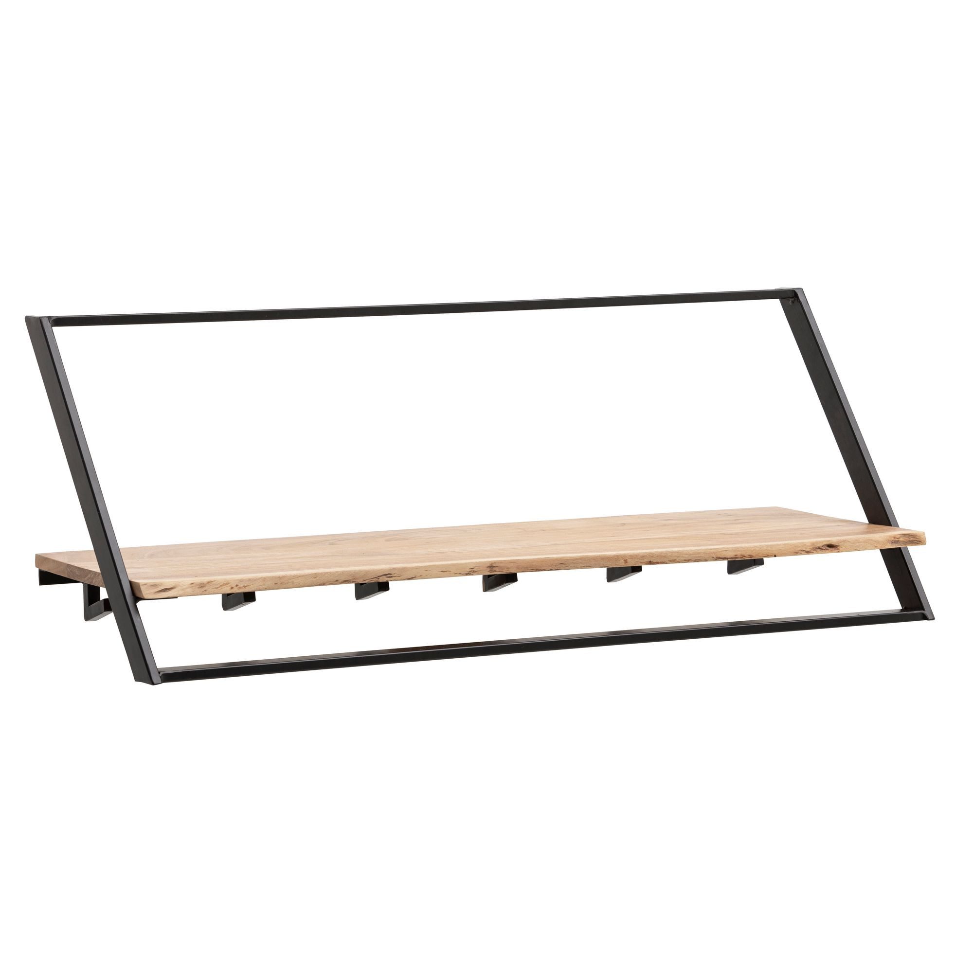 Wohnling Wandgarderobe Wandgarderobe Akazie Massivholz 100cm Garderobe Industrial Design (Stilvolle Kombination aus Holz und Metall), Praktische Ablage mit Haken