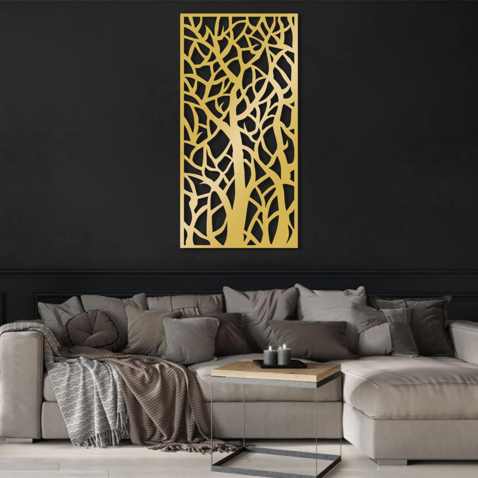 Jumpeak Wanddekoobjekt Rechteckiger Baum Wanddekoration,abstrakte Zweige,geometrische Linien, Hergestellt aus Metall, 4 Farben, 4 Größen