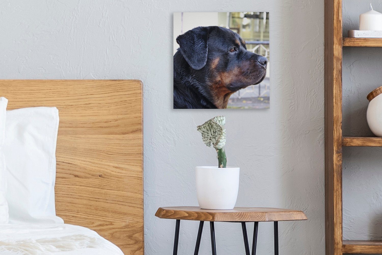 OneMillionCanvasses® Leinwand eines für Schlafzimmer Kopfes St), Rottweilers, Wohnzimmer Seitenansicht (1 Bilder Leinwandbild des