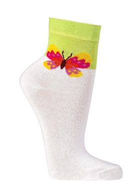 Wowerat Kurzsocken Baumwolle Kurzschaft Socken mit Schmetterling Motiv farbenfroh (2 Paar) Schmetterling Motiv an der Seite