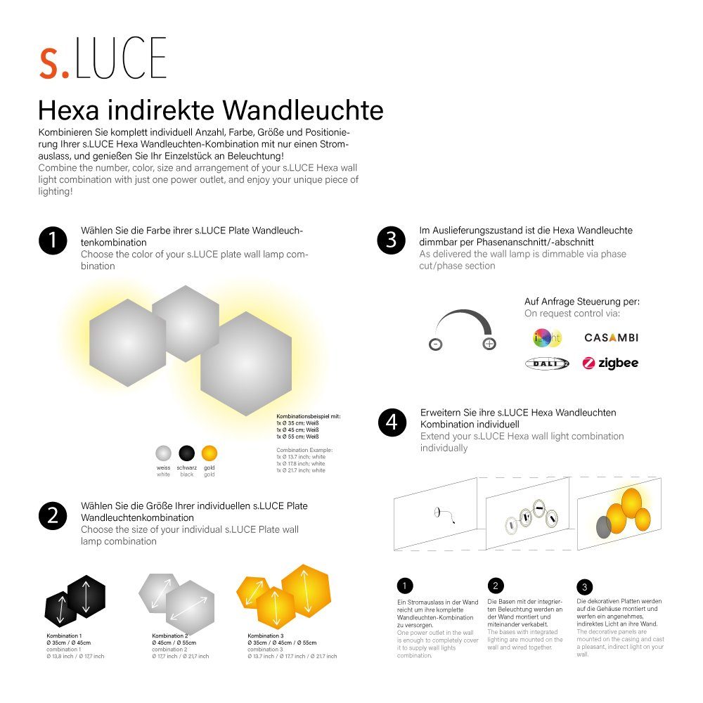 s.luce Wandleuchte LED Wandleuchten Kombination Schwarz, Hive Warmweiß