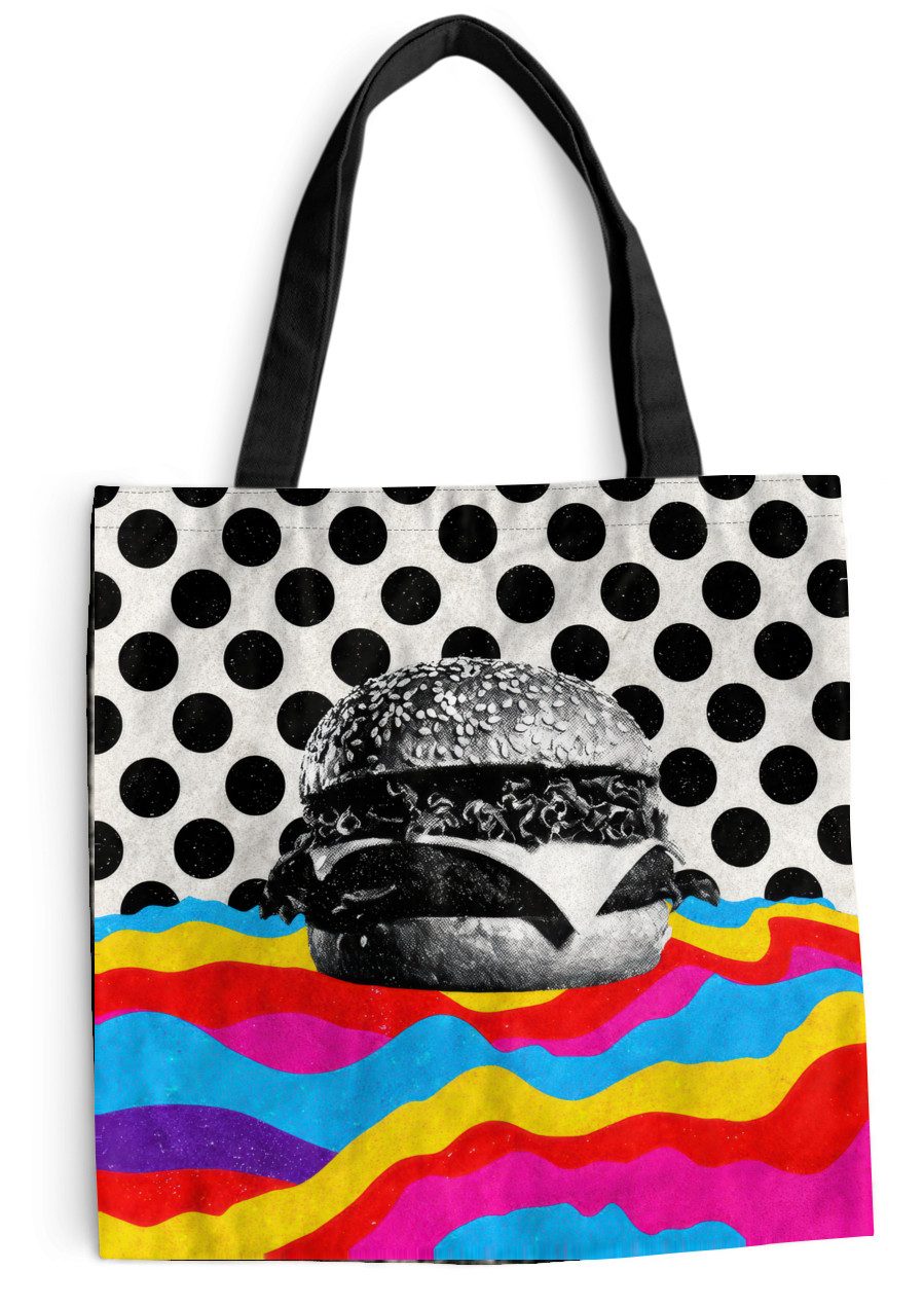MuchoWow Shopper Hamburger - Punkte - Wellen - Farben, Handtasche, Damen und Herren, Schultertasche, Umhängetasche, Tote Bag