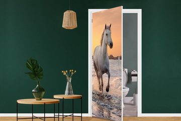 MuchoWow Türtapete Pferde - Sonne - Meer - Strand - Tiere, Matt, bedruckt, (1 St), Fototapete für Tür, Türaufkleber, 75x205 cm