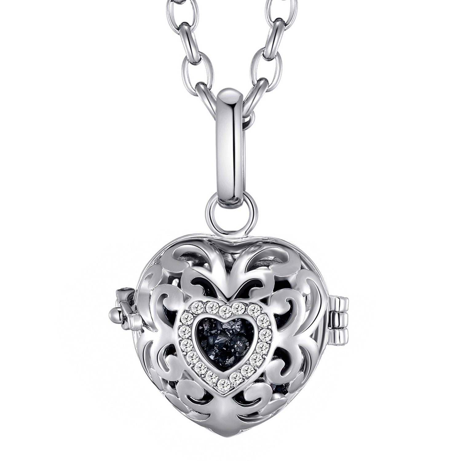 Morella Kette mit Anhänger Morella Damen Schutzengel Halskette Edelstahl 70 cm mit Anhänger Herz (2-tlg., Kette inkl. Klangkugel und Samtbeutel), Samtbeutel