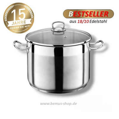 bemus Kochtopf BenVita Edelstahltopf, Allzwecktopf 10 Liter, 15 Liter & 20 Liter, Edelstahl 18/10, 10L, 15L, 20L (Jumbotopf mit Glasdeckel, Induktion - (Party, Ostern, Weihnachten, Geschenke Idee, Geburtstag), Kaltmetallgriffe