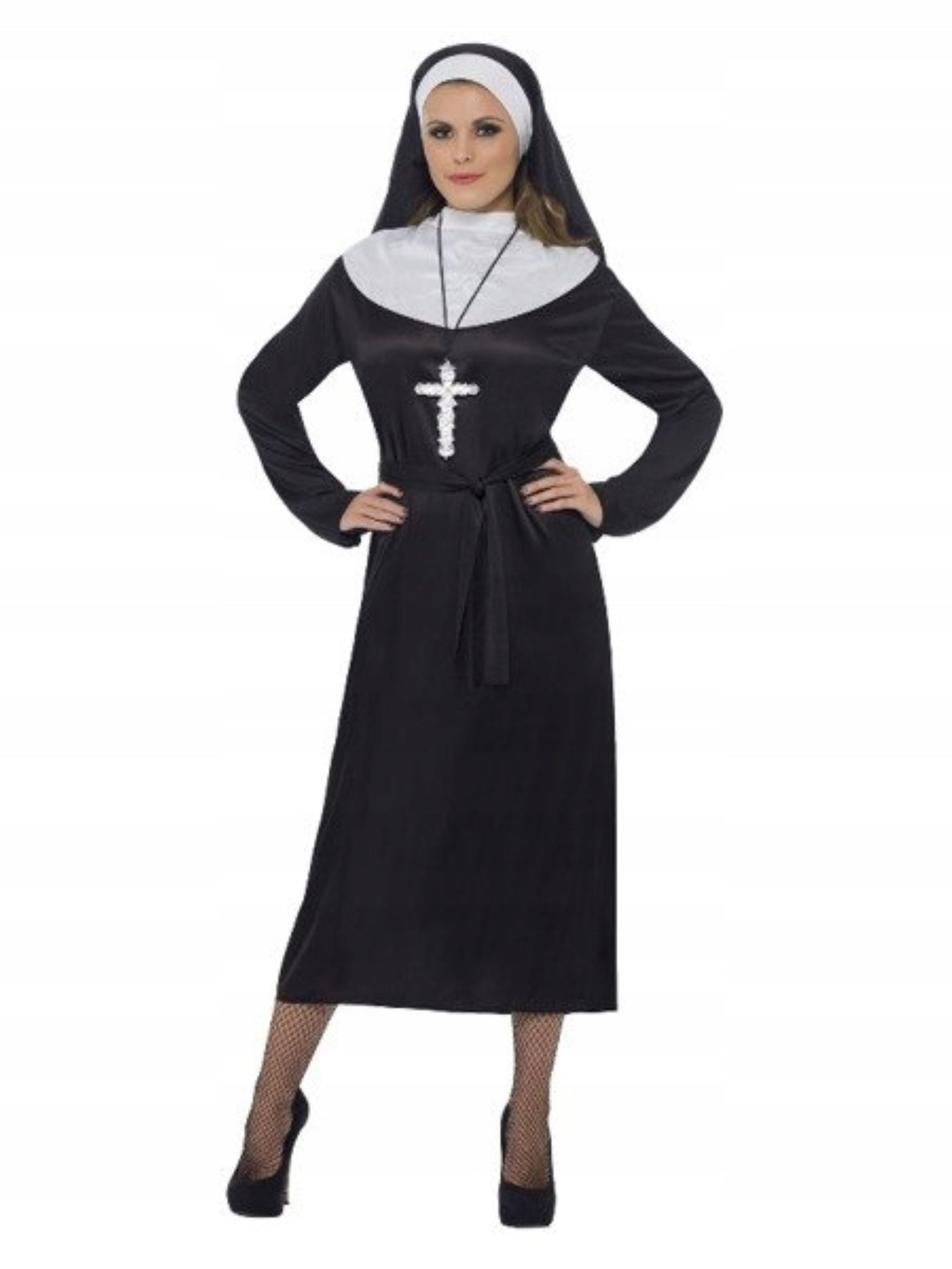 Smiffys Nonnen-Kostüm Sexy Nonnen-Kostüm für Karneval - Inklusive Kleid, Haube & Gürtel