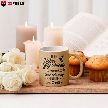 22Feels Tasse Jahrestag Geschenk Hochzeitstag Mann Frau Paar Kaffee Ehefrau Freundin, Keramik, Glitzertasse, Made in Germany