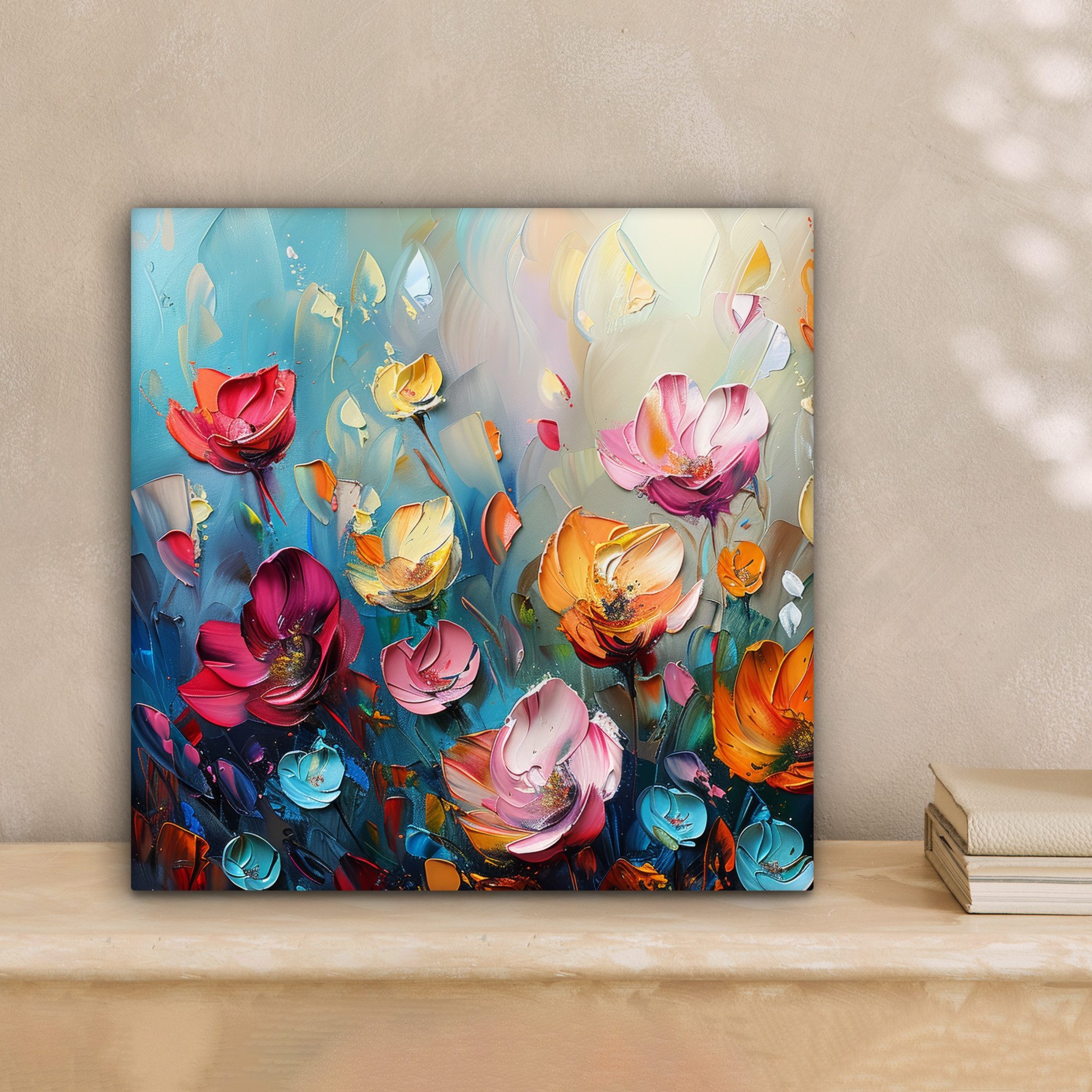 OneMillionCanvasses® Leinwandbild Blumen - Bunt - Abstrakt - Farbe - Natur, Fotodruck (1 St), Wandbild, Deko Schlafzimmer Wohnzimmer Flur 20x20 cm
