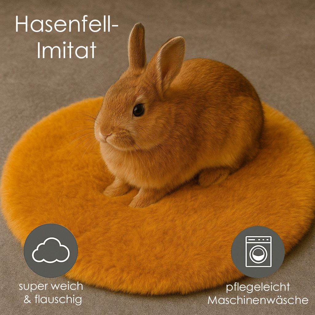 heimtexland Fellteppich Hochflor Teppich Rabbit 90 rund Hasenfell-Imitat, rund, super weich I Bettvorleger I Kinderzimmer-Teppich I waschbar