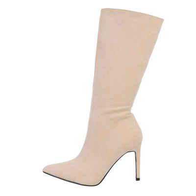 Ital-Design Damen Elegant High-Heel-Stiefel Pfennig-/Stilettoabsatz High-Heel Stiefel in Beige