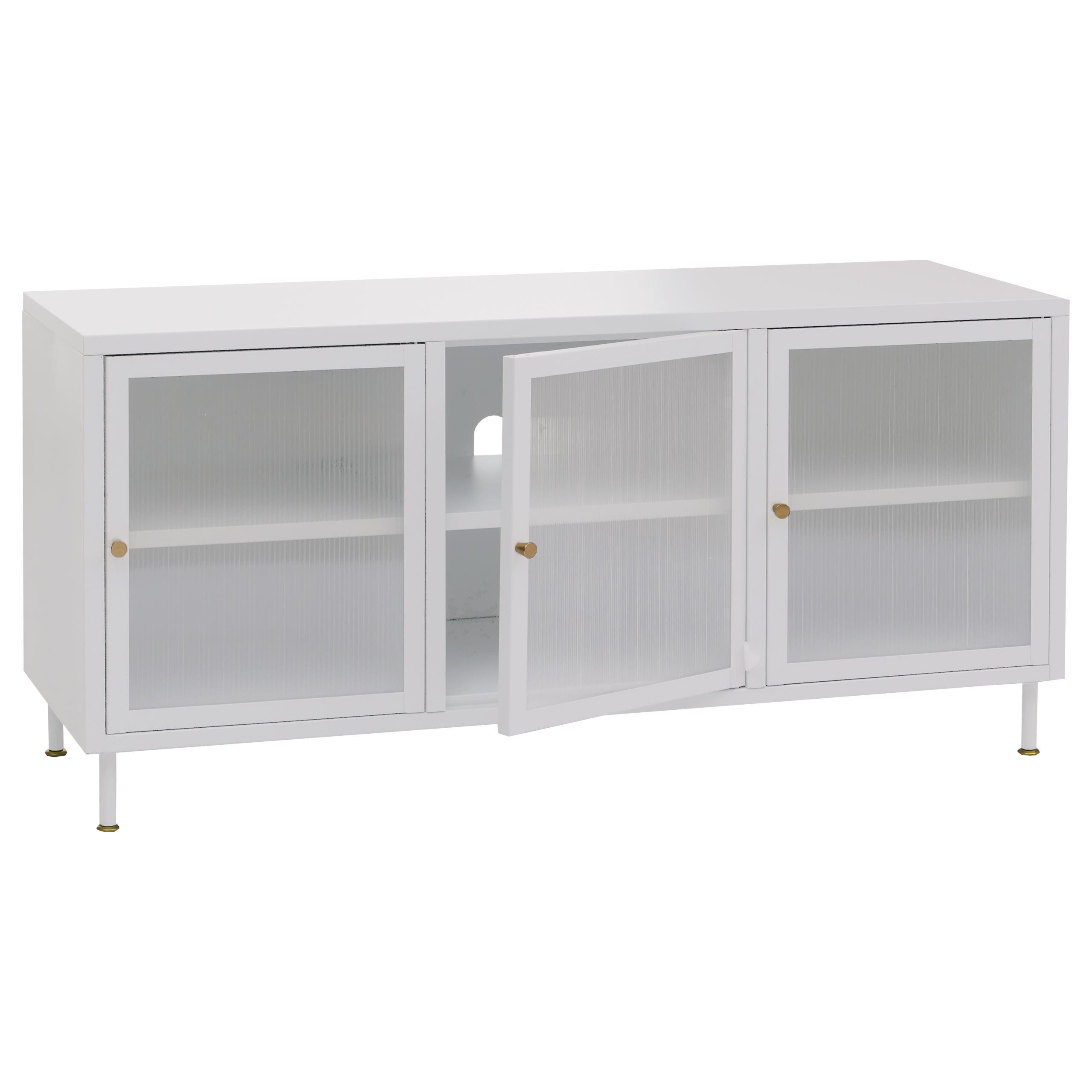 MCW TV-Rack MCW-O87-TV, Halbtransparente Schilfglastüren für moderne Optik