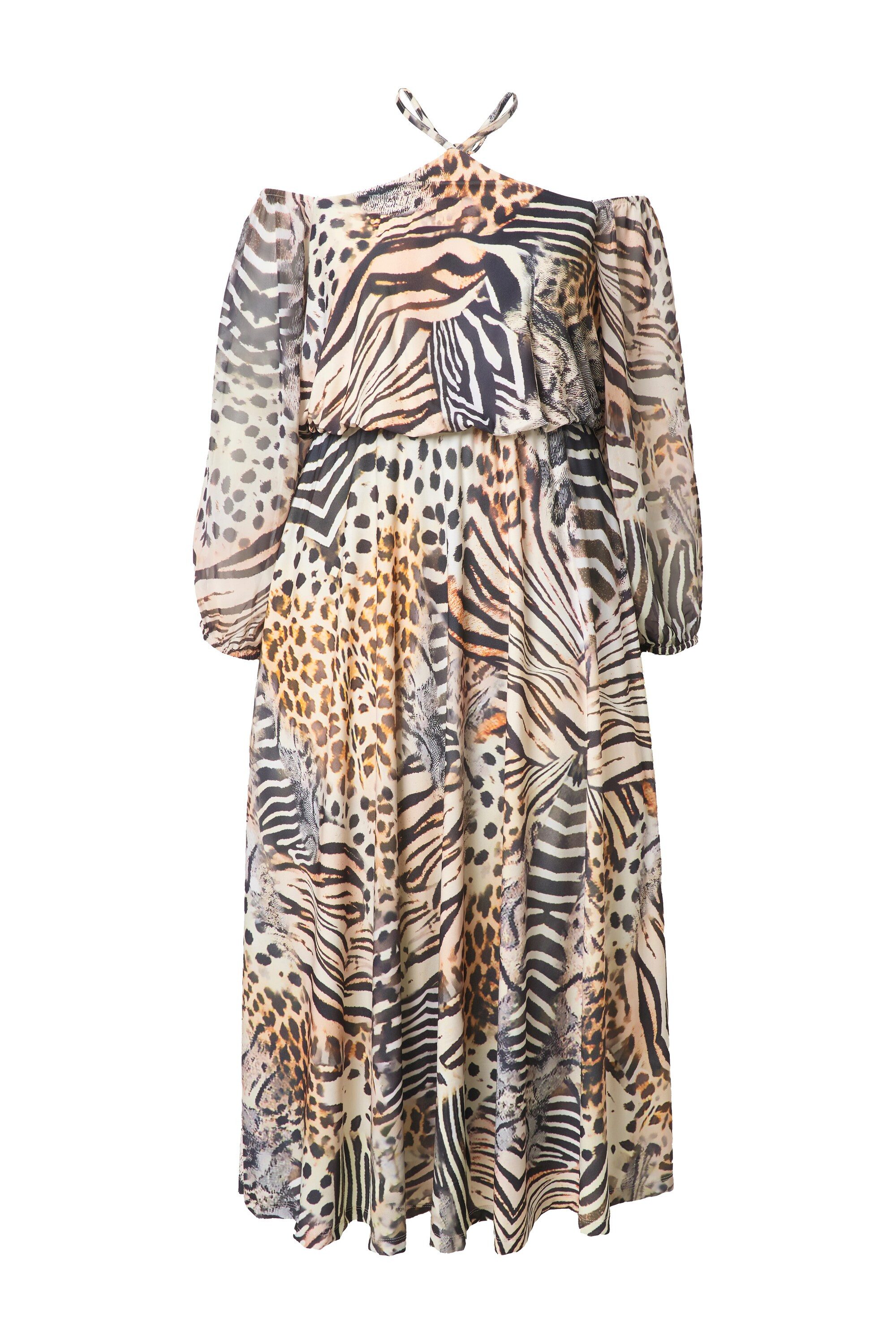 Ulla Popken Maxikleid Offshoulder-Maxikleid Chiffon Animal-Patchprint günstig online kaufen