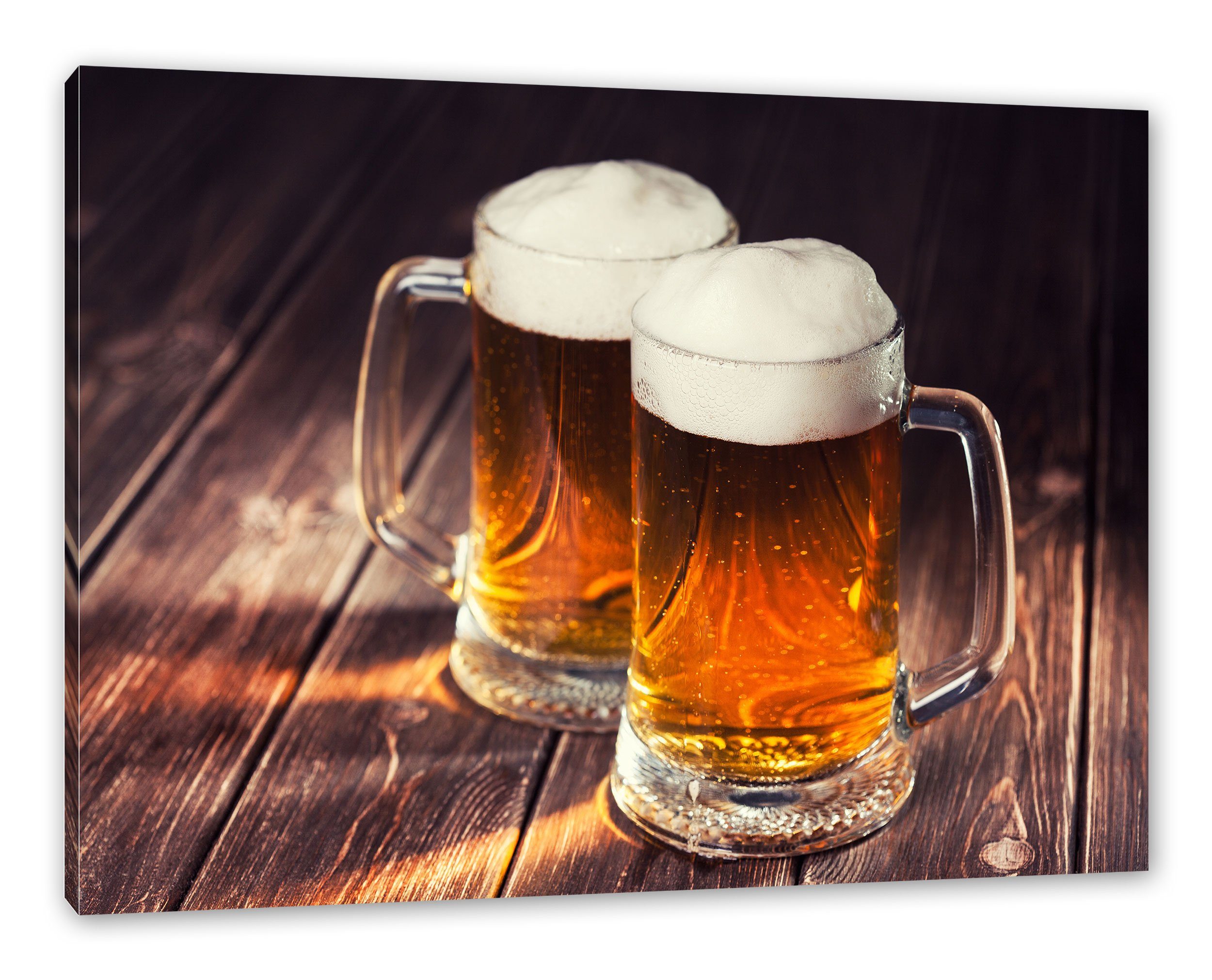 Pixxprint fertig St), Maßkrüge Zwei bespannt, Maßkrüge (1 Zwei Bier Bier, Leinwandbild inkl. Zackenaufhänger Leinwandbild