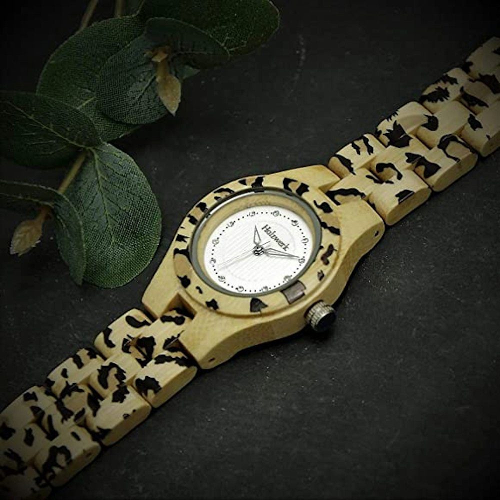 Holzwerk Holz weiß Ahorn Damen Quarzuhr Leopard kleine LEONY braun Uhr, & Strass