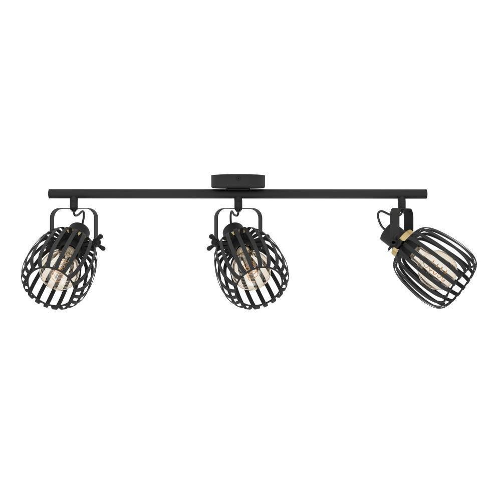 EGLO Deckenspot GIRONA Deckenstrahler,Stahl, E27, IP20, Wohnzimmerlampe, Flurlampe, ohne Leuchtmittel, Spot, L77,5 x B19 x H15 cm, schwarz, messing-gebürstet, 3X40W exkl.