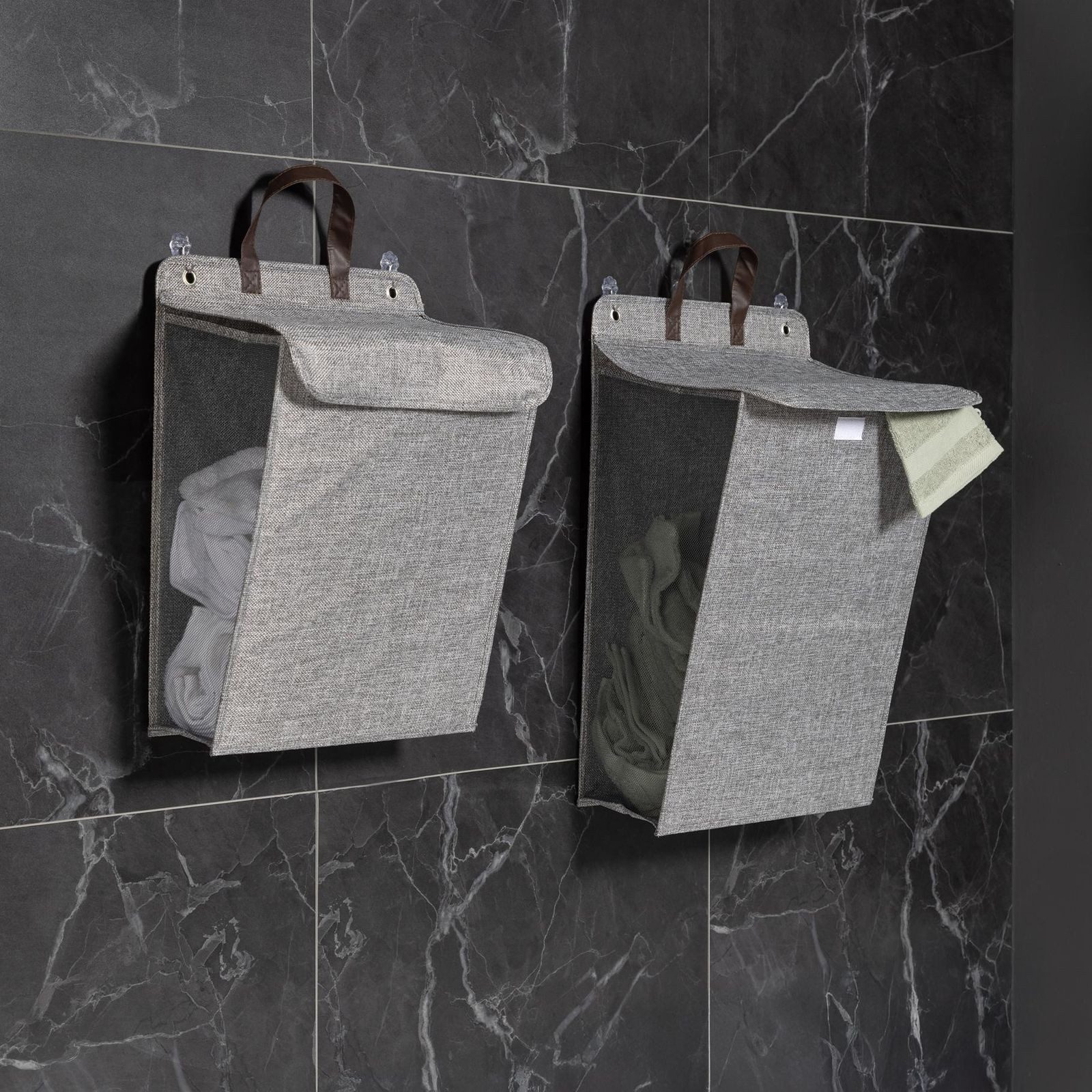 Gravidus Wäschesack 2er Set Wäschesammler mit Deckel in Grau aus Baumwolle und Kunststoff