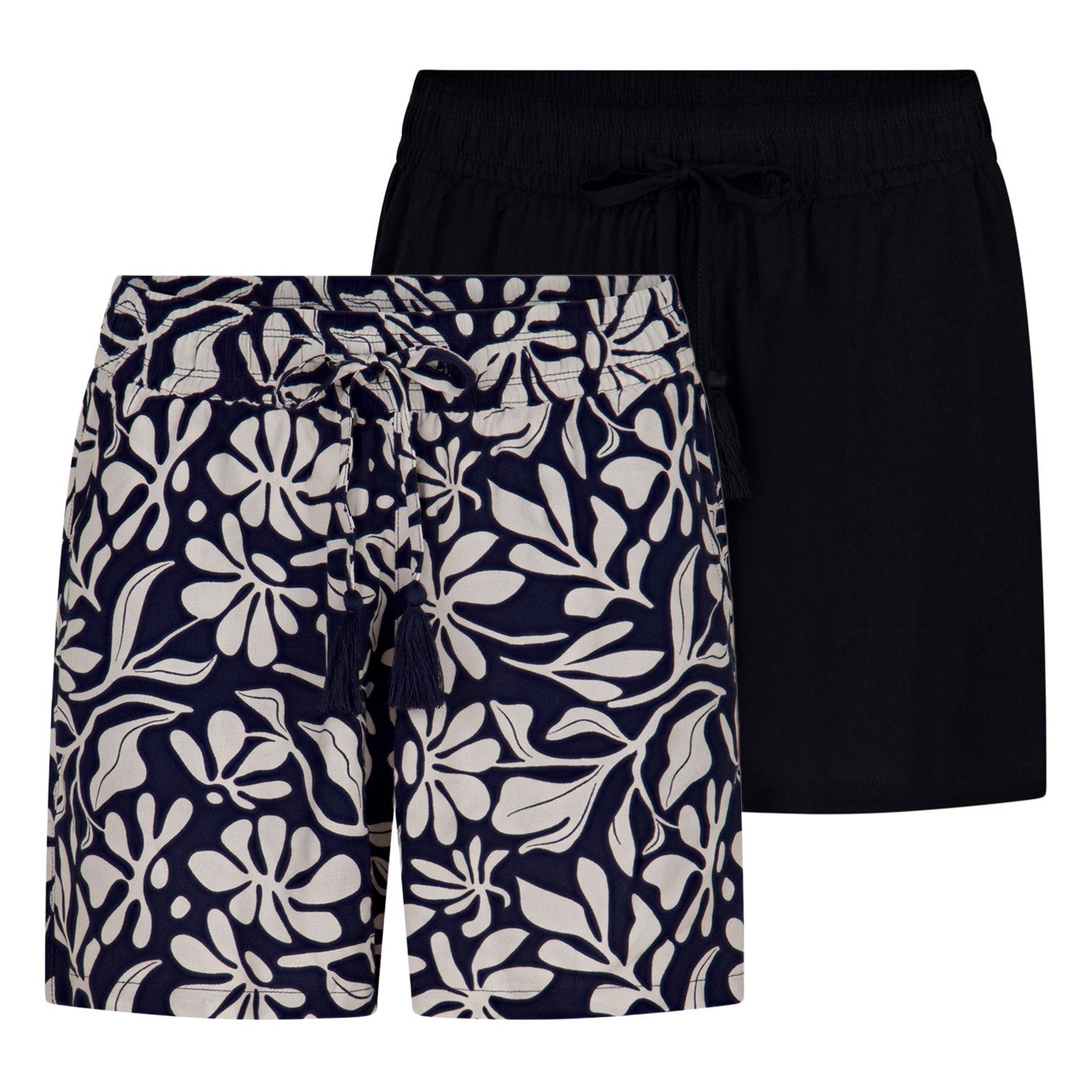 DENIMFY Bermudas Damen Shorts DFLia 2er Pack Regular Fit kurze Stoffhose mit Kordelzug aus 100% Viskose